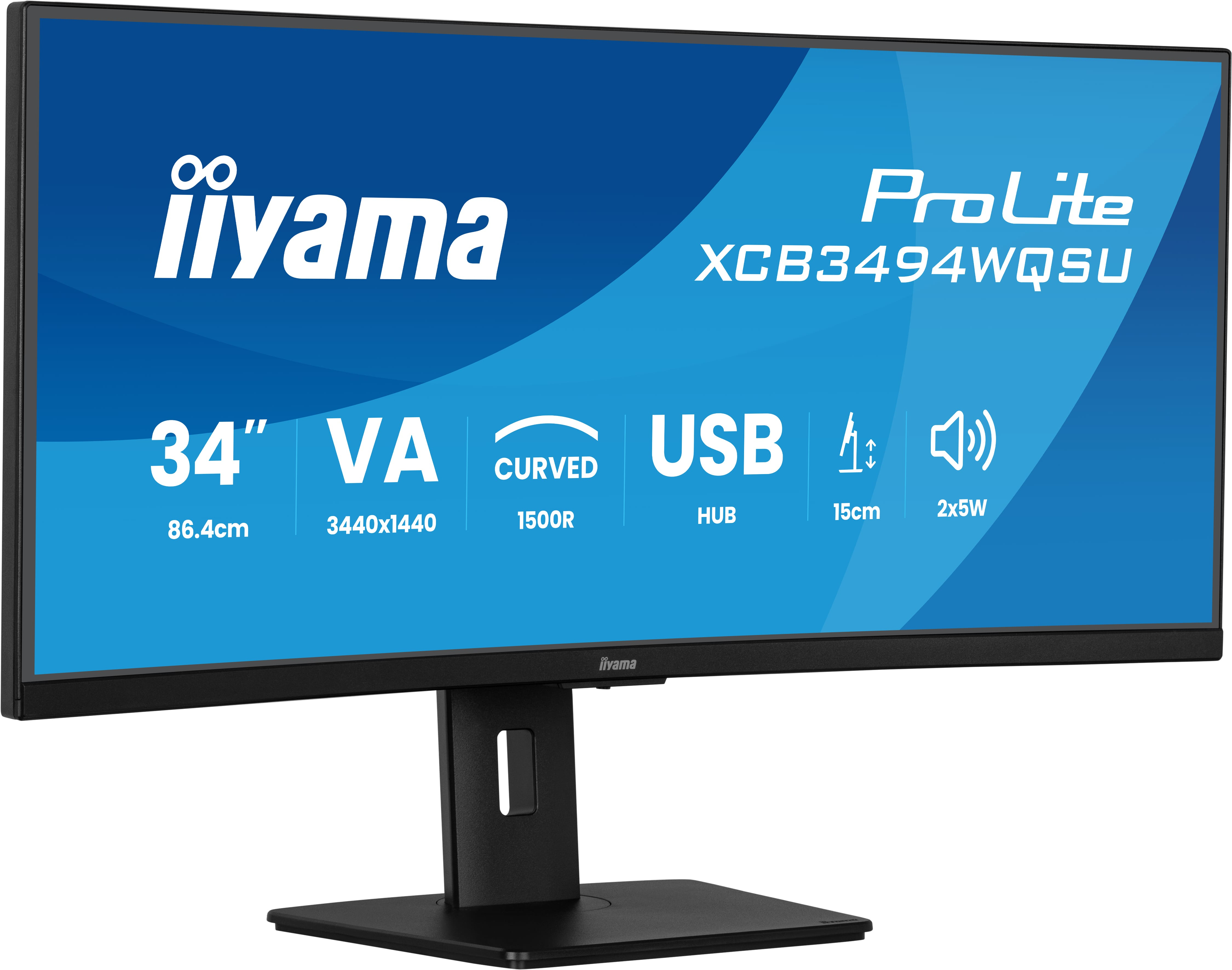 iiyama ProLite XCB3494WQSU-B1 Curved-Monitor 86cm (34") UWQHD, VA, 0.04ms, HDMI, Displayport, USB