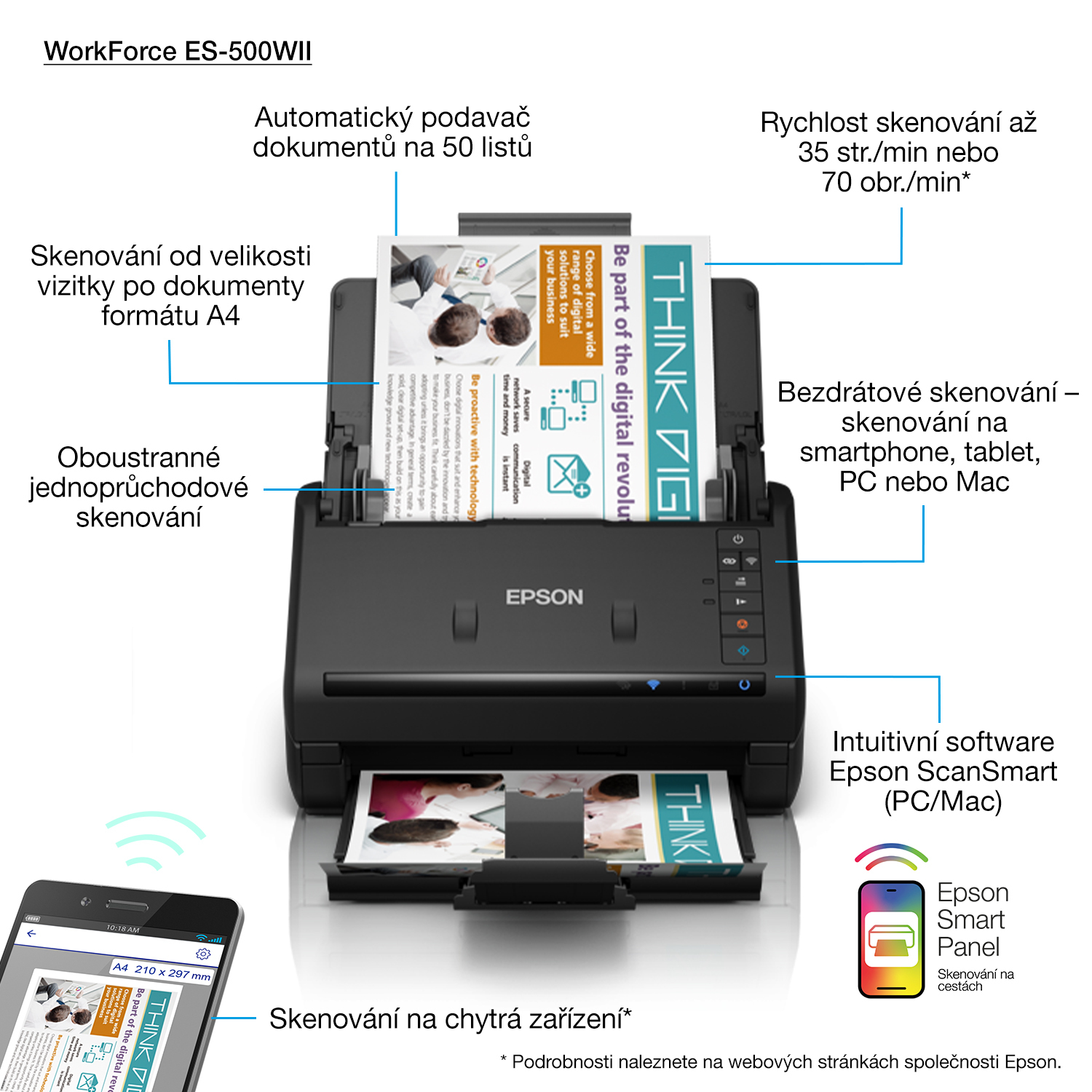 Epson WorkForce ES-500W II - Dokumentenscanner - Kontaktbildsensor (CIS)