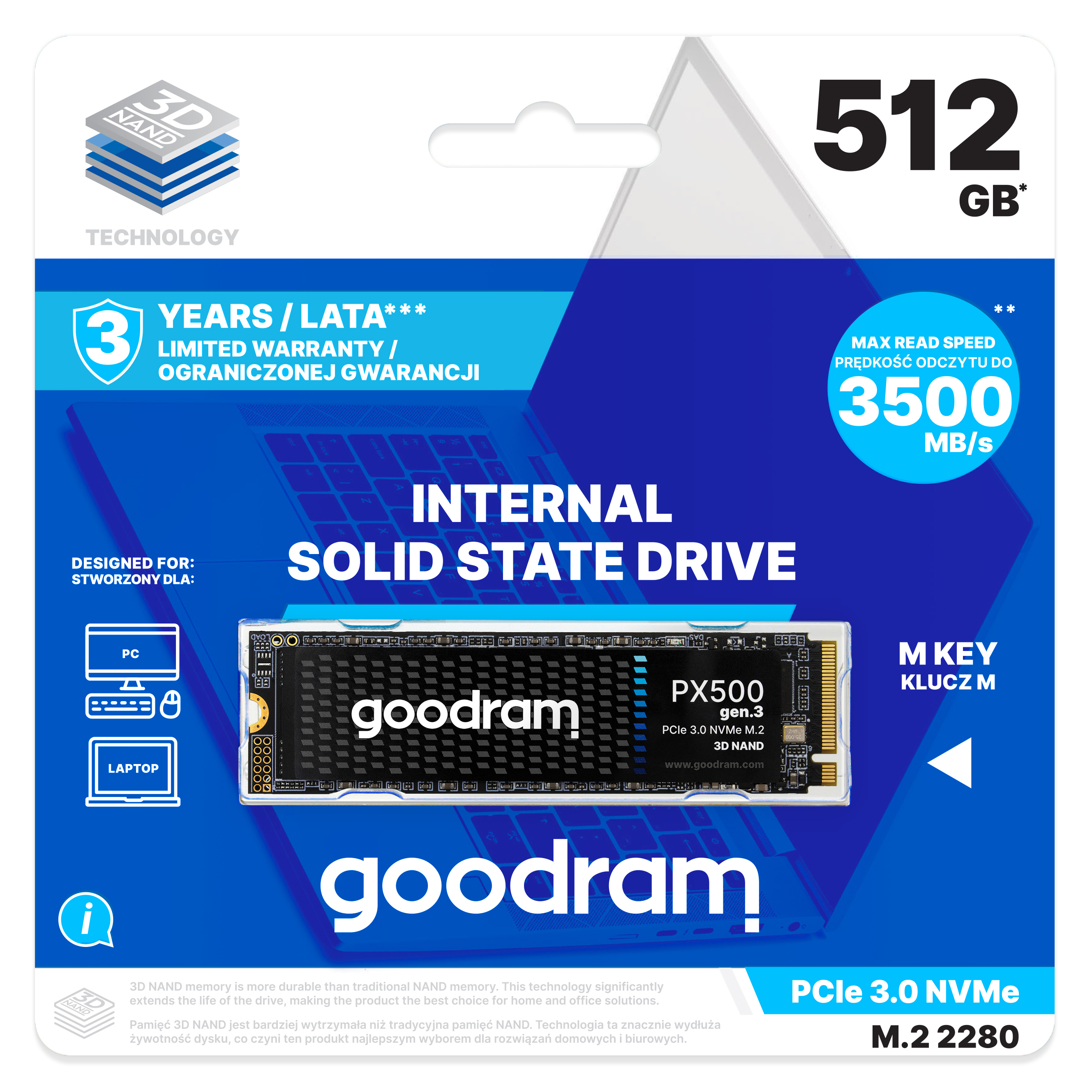 GoodRam PX500 Gen.3 - SSD - 512 GB - intern - M.2 2280 - PCIe 3.0 x4 (NVMe)