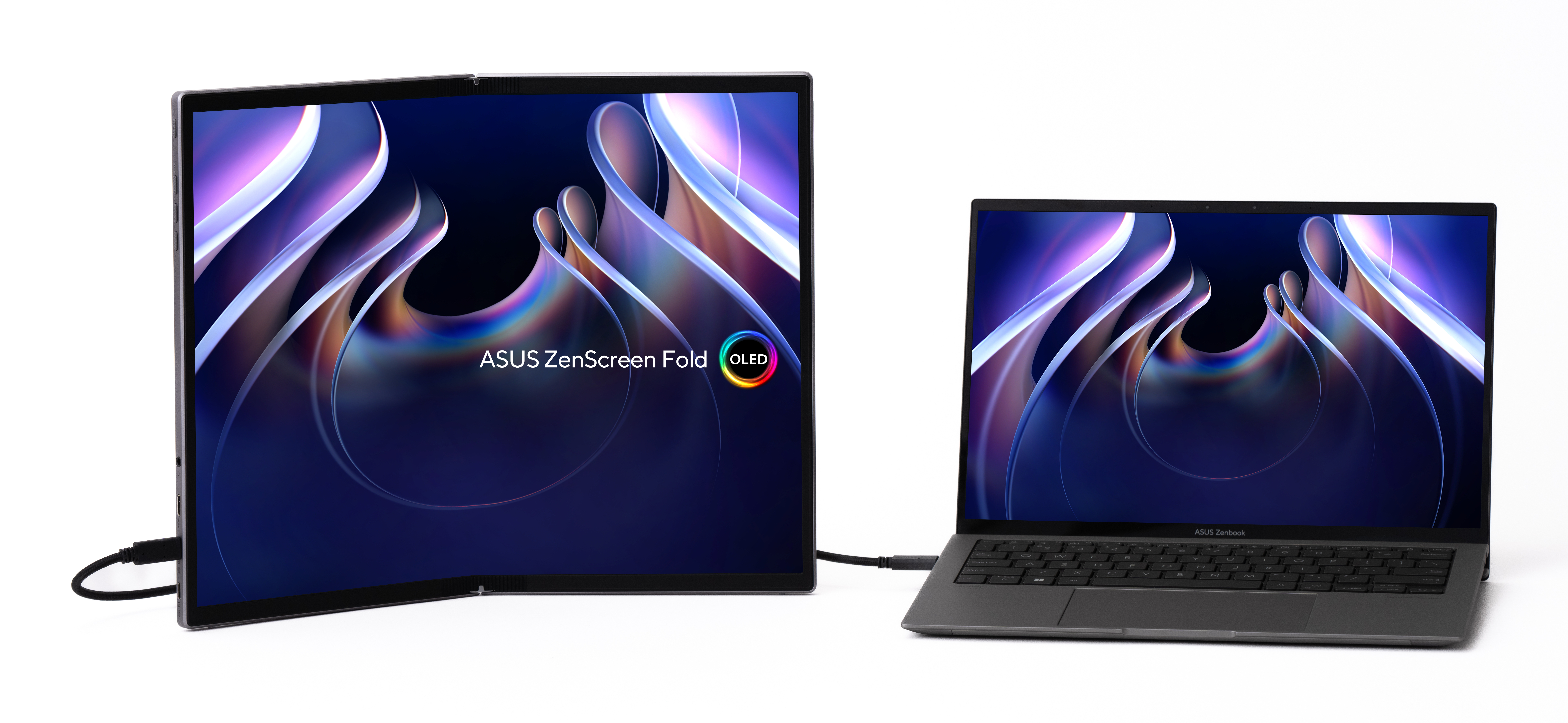 ASUS ZenScreen Fold OLED MQ17QH, 2x 17.3" QHD OLED, 60Hz, 0.2ms, 1x Mini HDMI, 2x USB-C m. DP