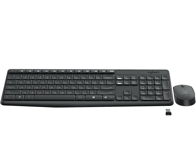 Logitech MK235, Volle Größe (100%), Kabellos, RF Wireless, Grau, Maus enthalten