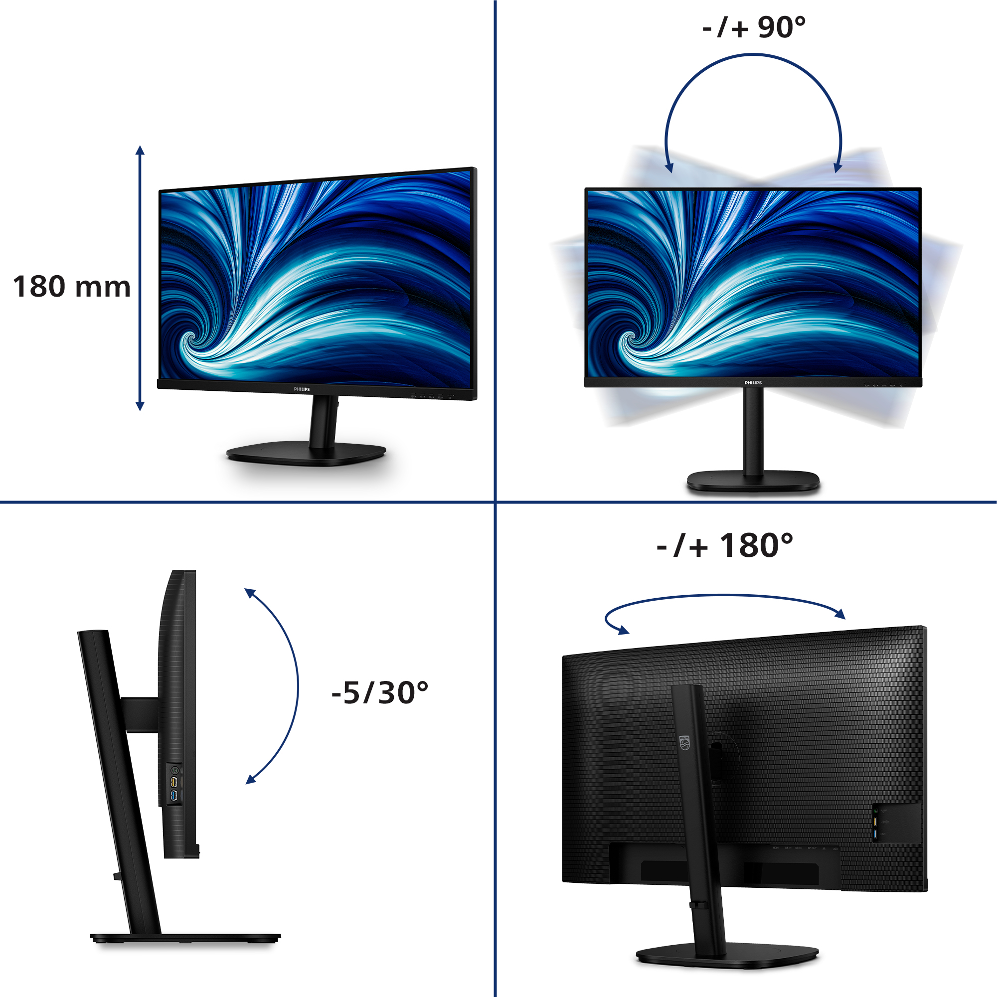 Philips 3000 Series 32B2U3601 Monitor 80cm (31.5") WQHD, IPS, 4ms, HDMI, DP, USB, RJ45