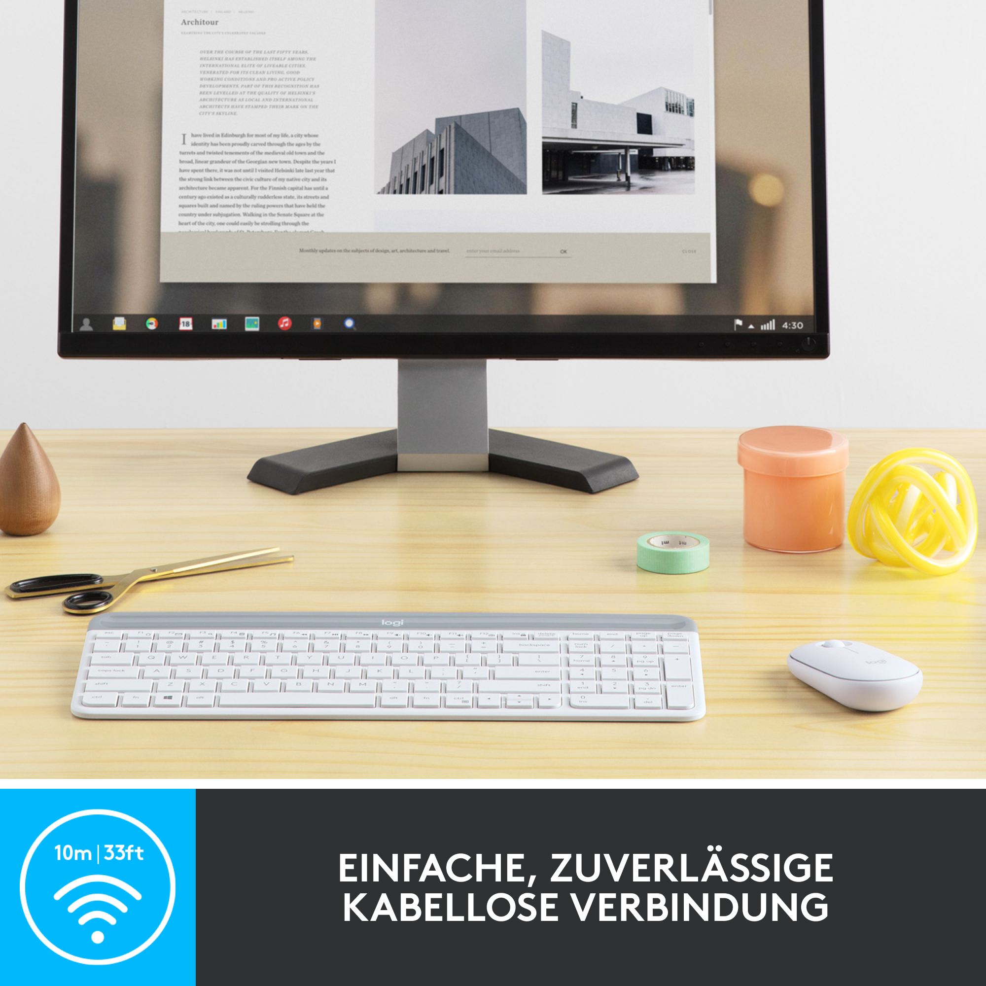 Logitech MK470, Volle Größe (100%), Kabellos, RF Wireless, Weiß, Maus enthalten