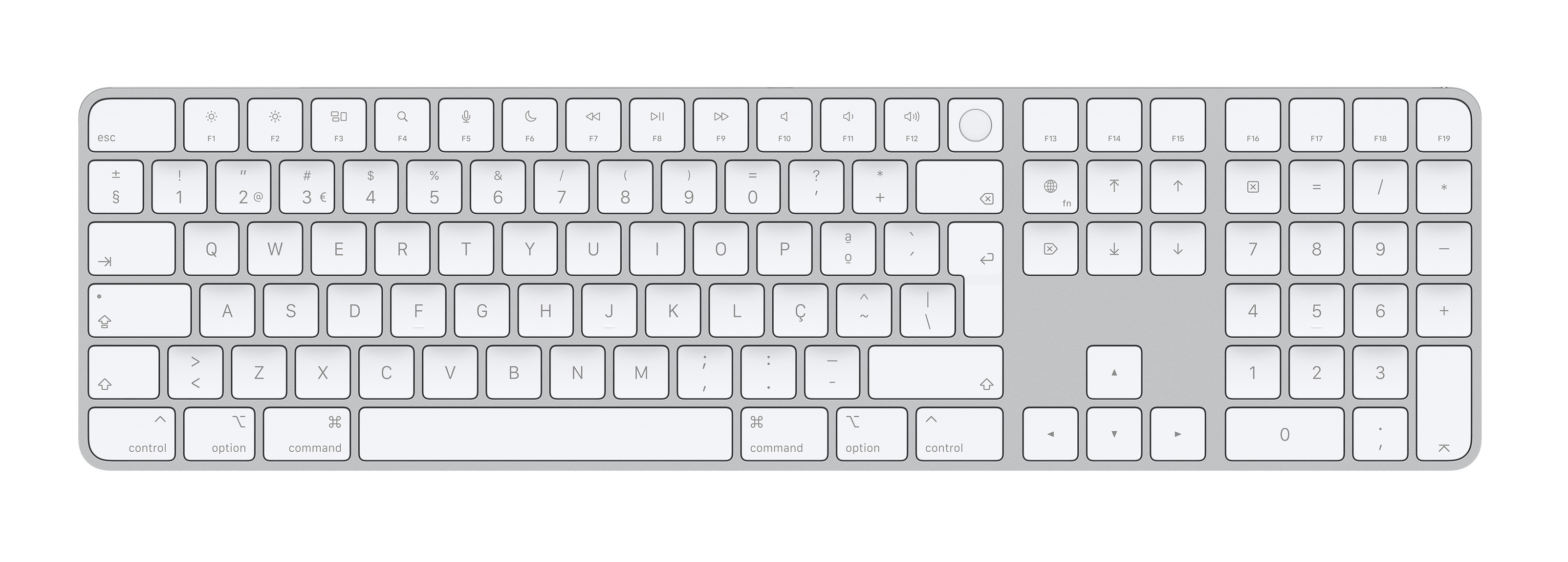 Apple Magic, Volle Größe (100%), Verkabelt & Kabellos, USB + Bluetooth, Aluminium, Weiß