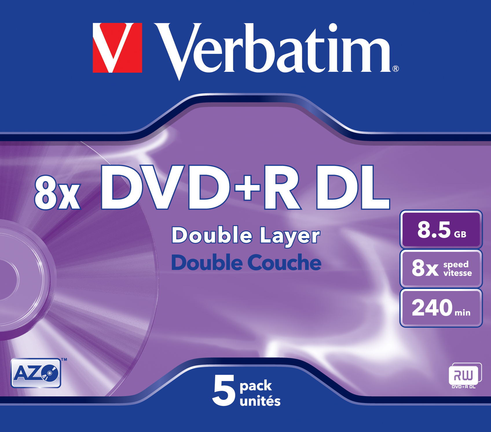 Verbatim 5 x DVD+R DL - 8.5 GB (240 Min.) 8x - mattsilber - Jewel Case (Schachtel)