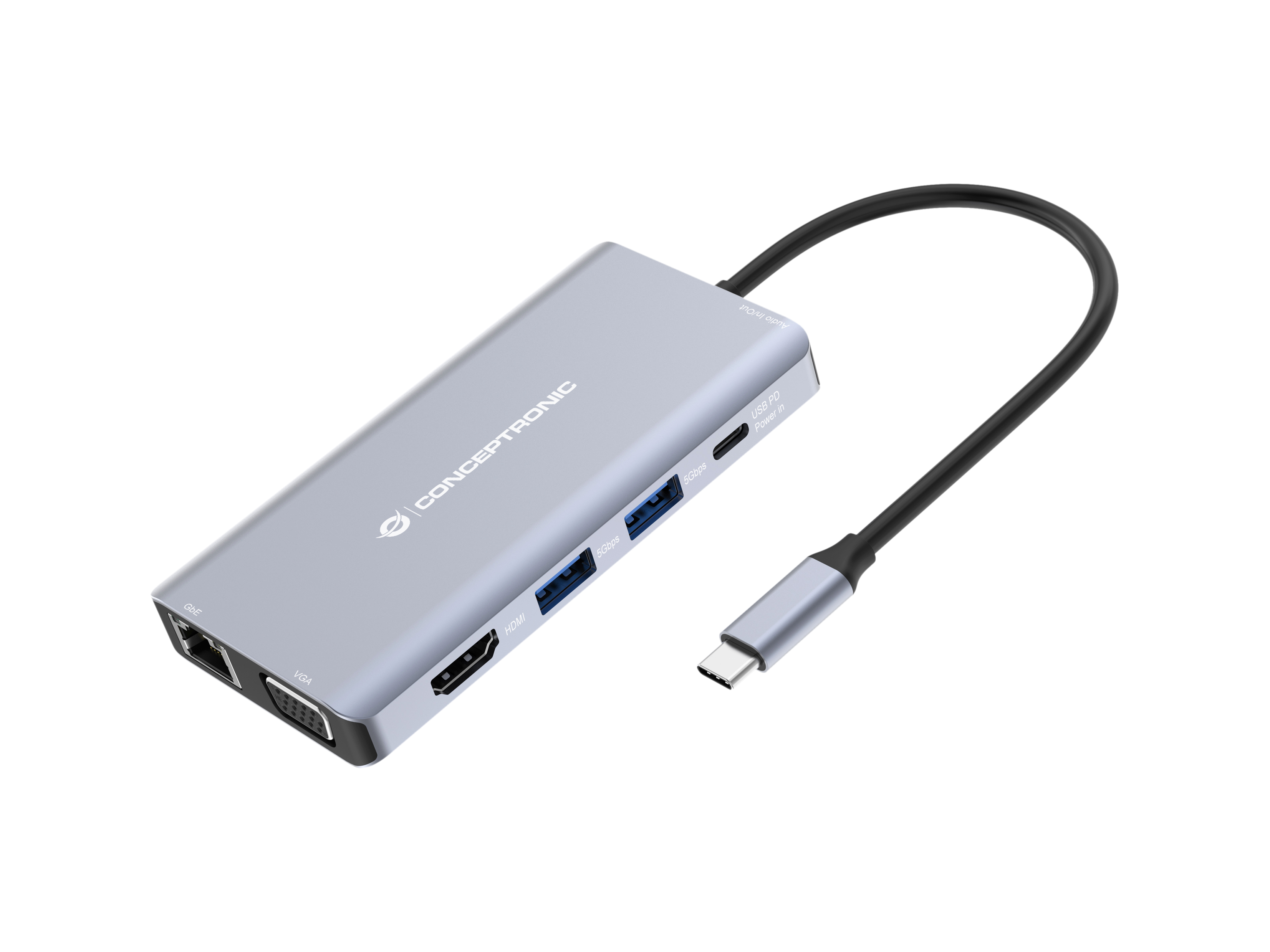 Conceptronic DONN20G 10-in-1 USB 3.2 Gen 1 Dockingstation, HDMI, VGA, USB-A 5Gbps, USB-C 5Gbps, SD,