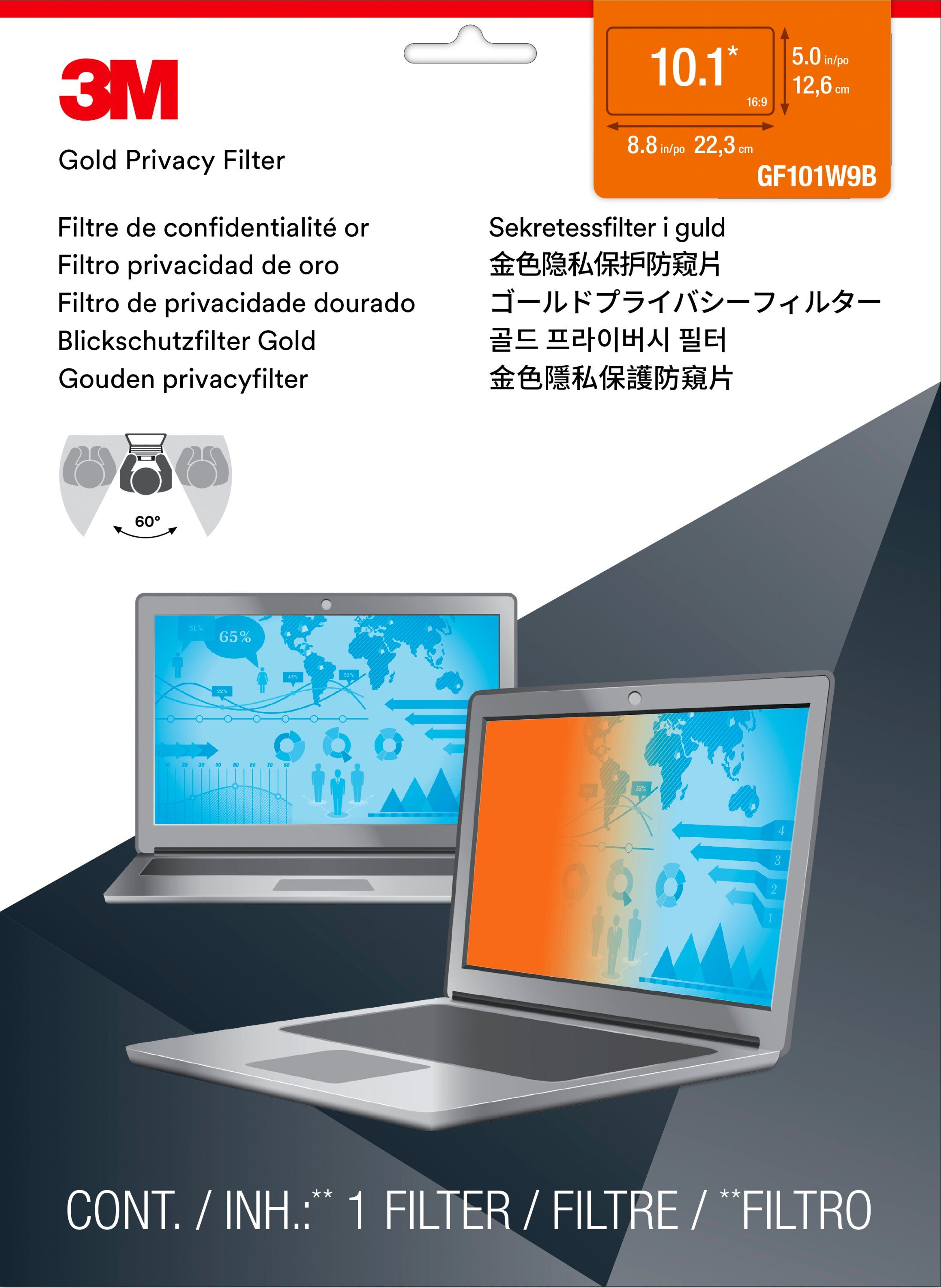 3M GF101W9B, 25,6 cm (10.1"), Laptop, Rahmenloser Blickschutzfilter, Privatsphäre