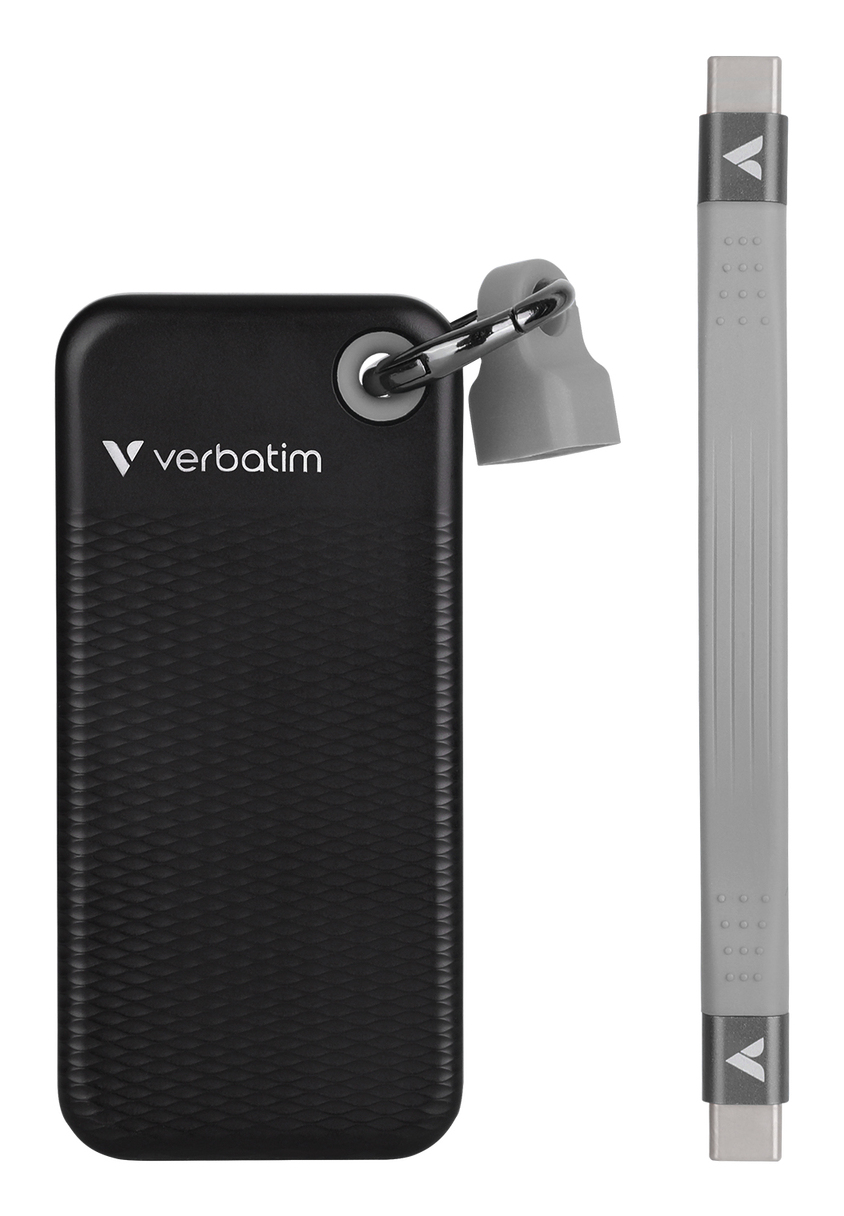 Verbatim Pocket SSD Schlüsselanhänger mit Kabelbefestigung - 128GB Schwarz/Orange, 128 GB, USB Typ-C