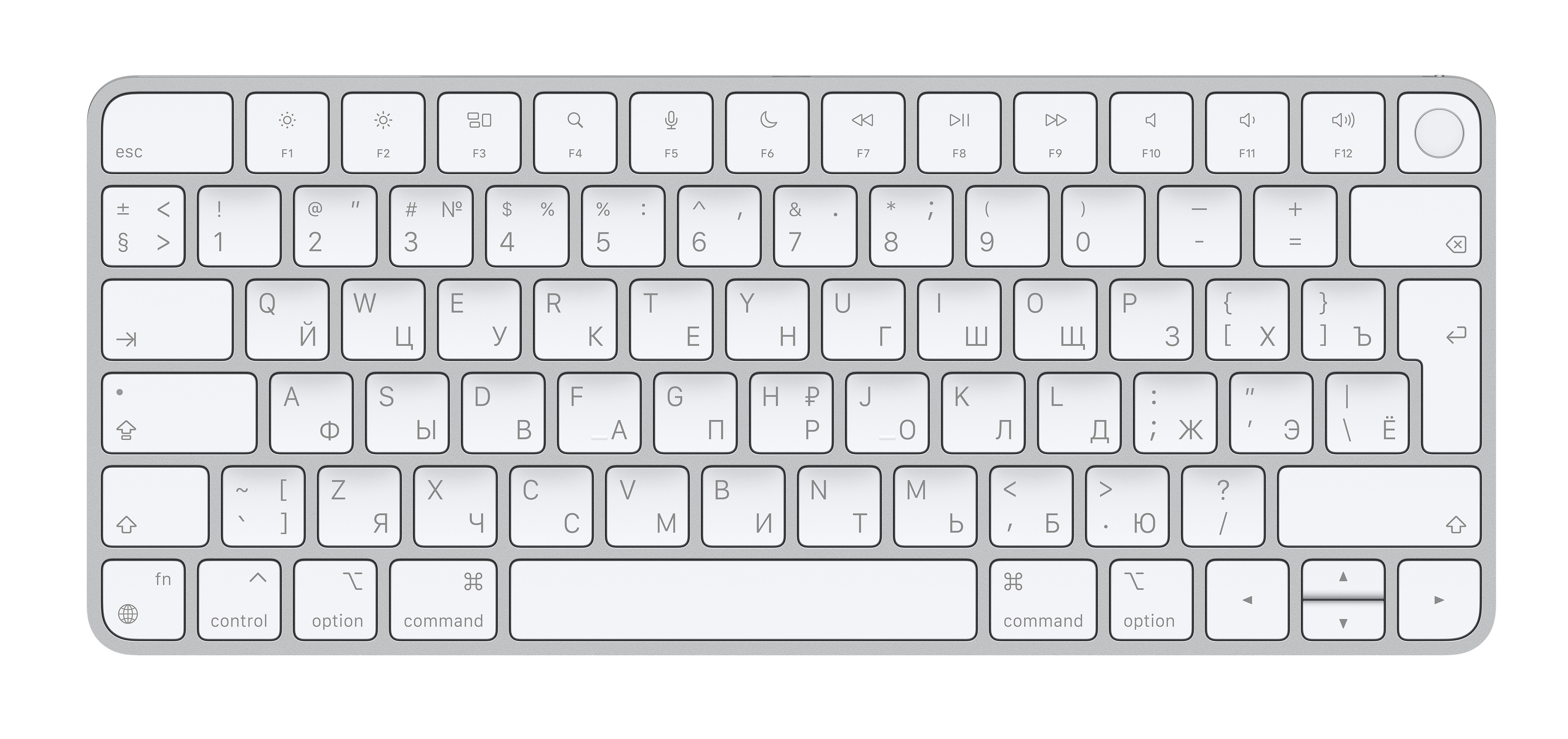 Apple Magic, 60%, Verkabelt & Kabellos, USB + Bluetooth, Aluminium, Weiß