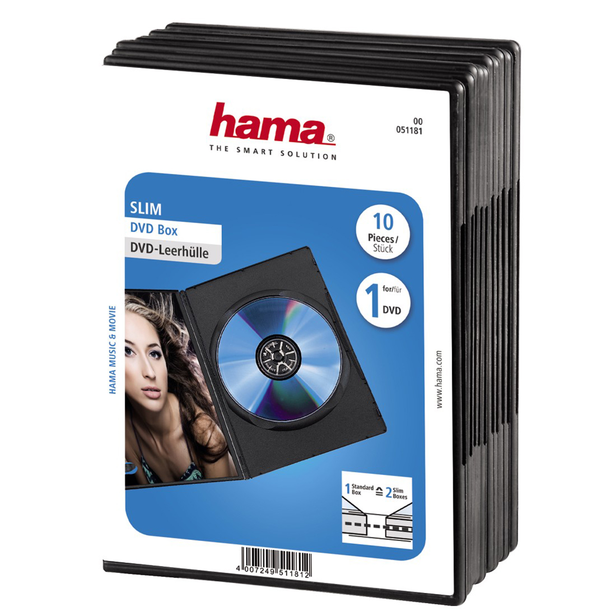 Hama Slim Jewel Case für Speicher-DVD - Schwarz (Packung mit 10)