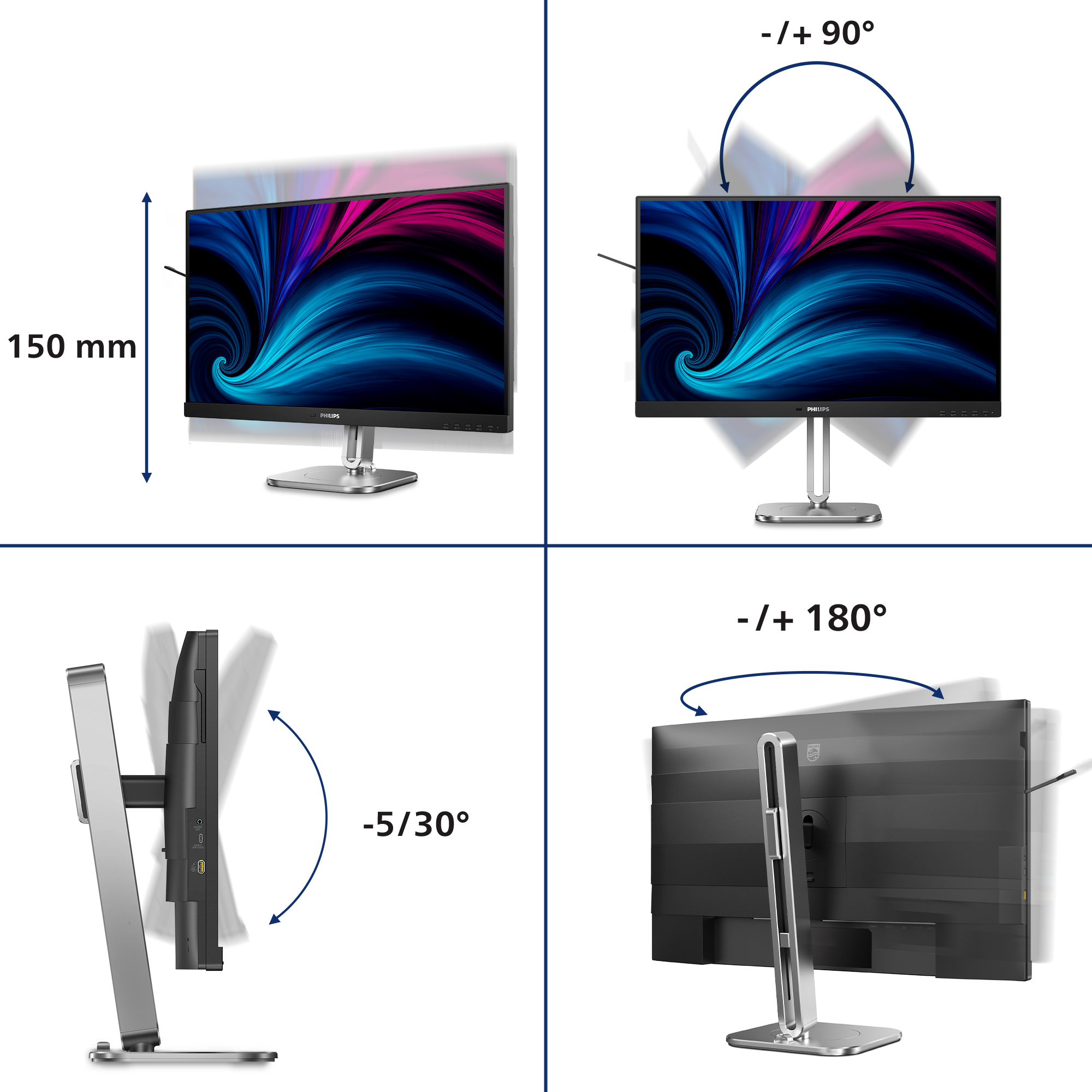 Philips 4000 Series 27B2N4500 Monitor 68.6 cm (27") WQHD, IPS, 4ms, HDMI, Displayport, USB