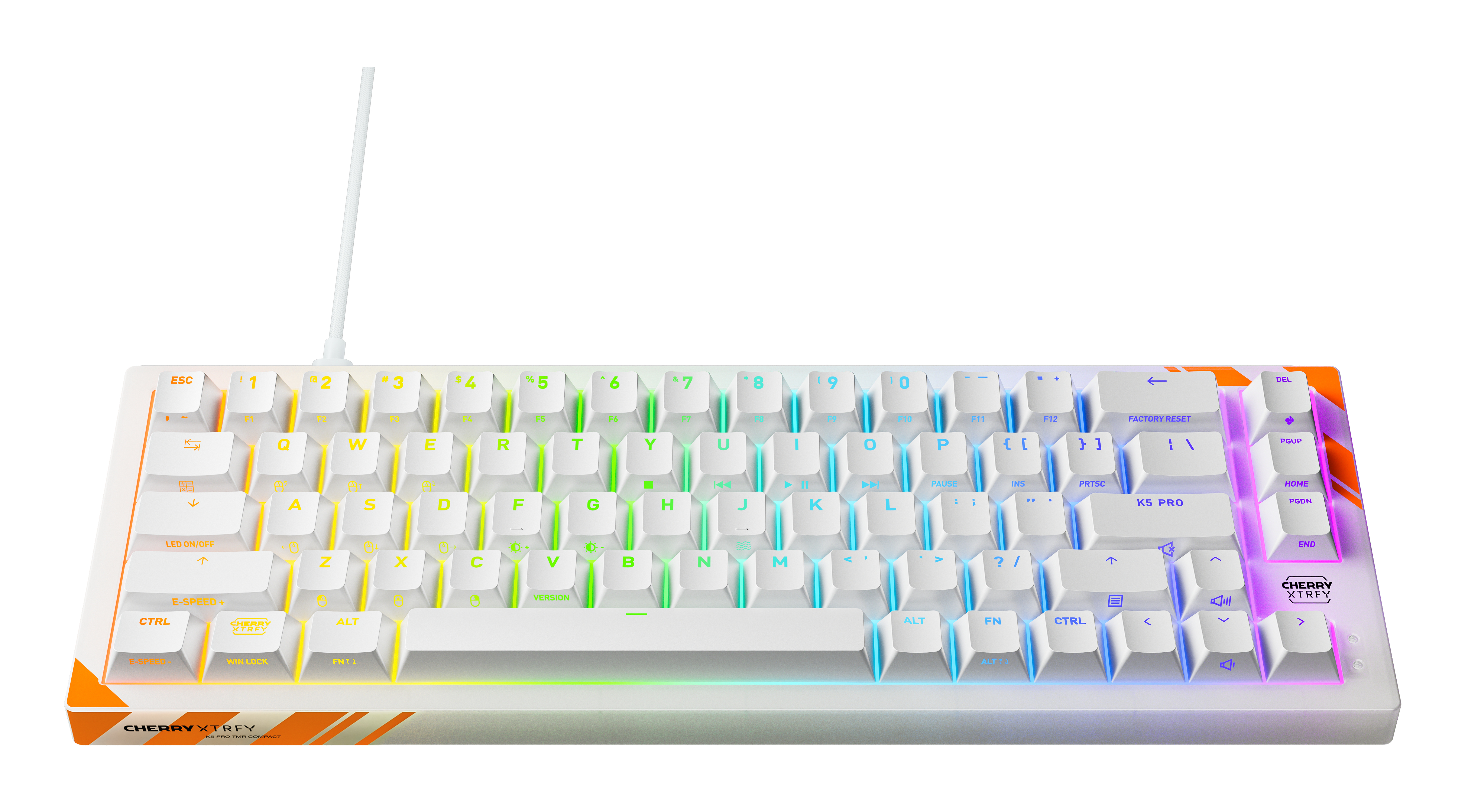 Cherry K5 PRO TMR COMPACT, Kabelgebunden, USB, Mechanischer Switch, QWERTY, RGB-LED, Orange, Weiß