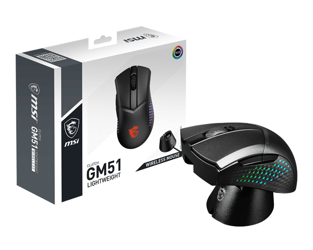 MSI Clutch GM51 - Maus - leicht - Für Rechtshänder - optisch - 6 Tasten - kabellos, kabelgebunden -