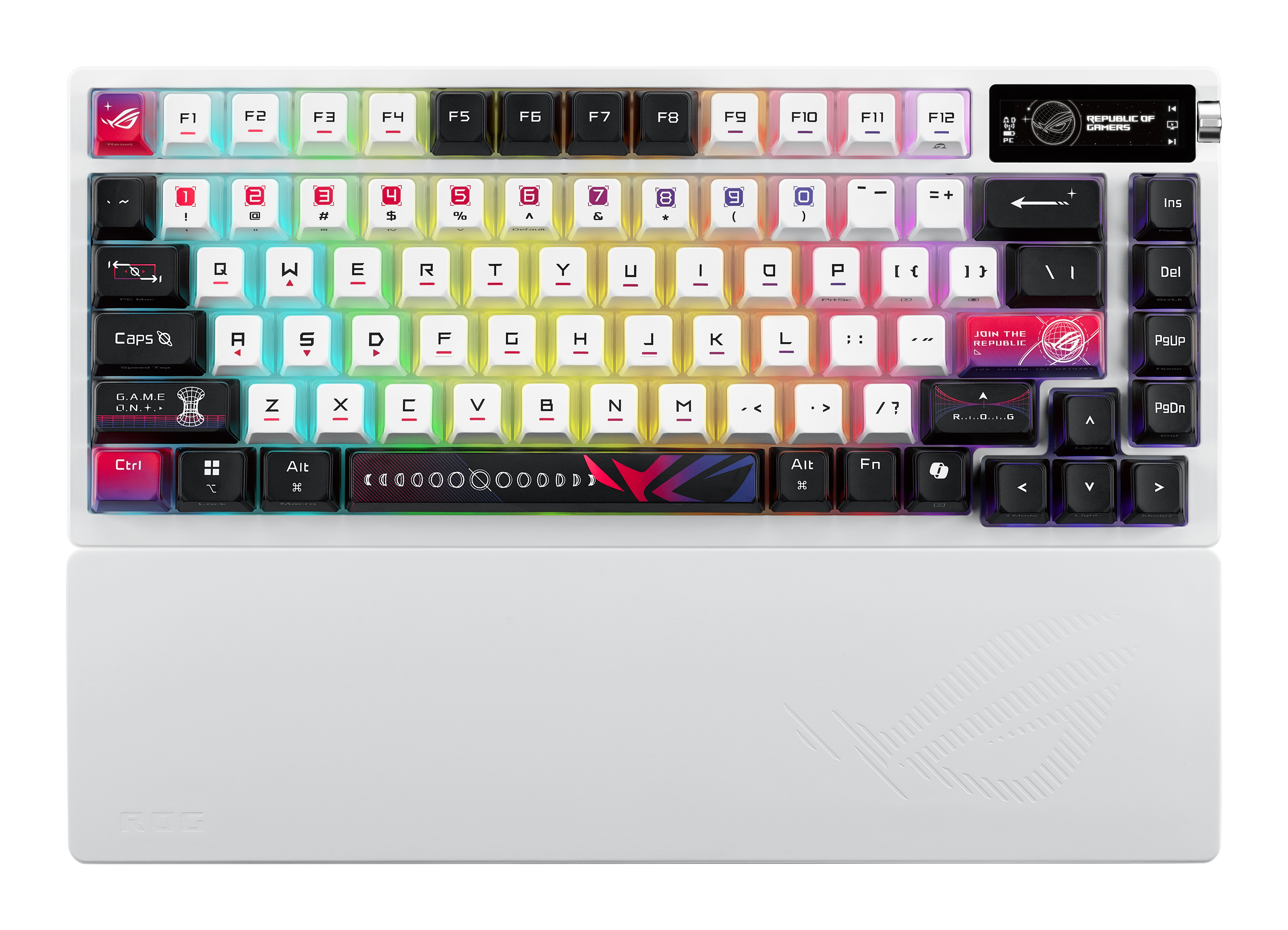 ASUS ROG Azoth X, 75%, Verkabelt & Kabellos, USB + RF Wireless + Bluetooth, Mechanischer Switch, RGB