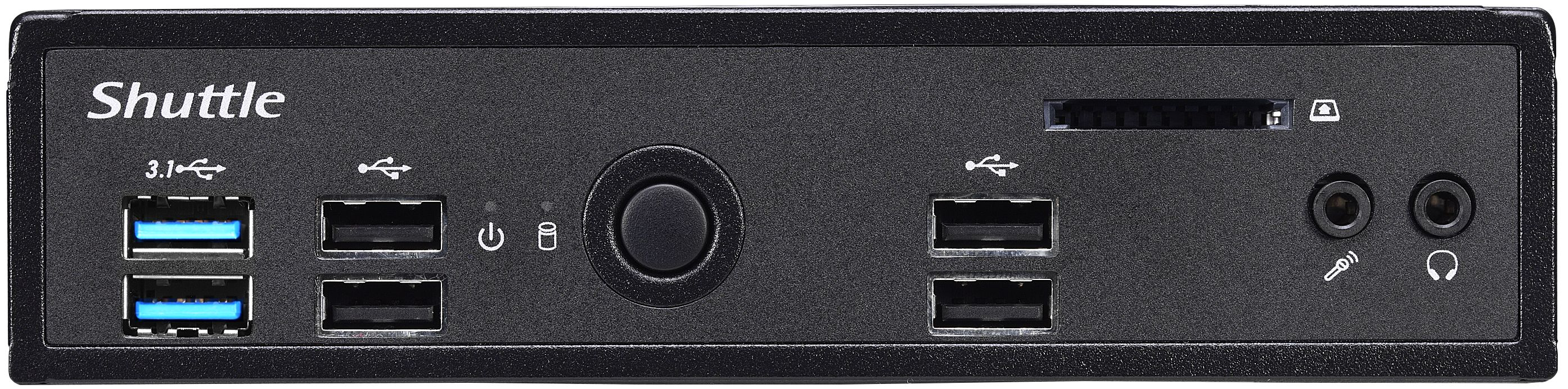Shuttle XPC slim Barebone DS10U, Celeron 4205U, 1xHDMI,1xDP,1x VGA, 2x LAN,1xCOM, 8x USB, lüfterlos,