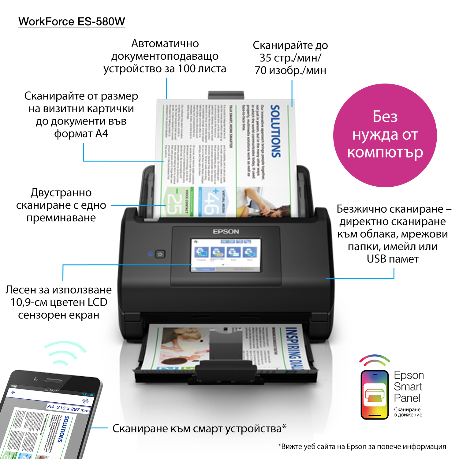 Epson WorkForce ES-580W - Dokumentenscanner - Contact Image Sensor (CIS)