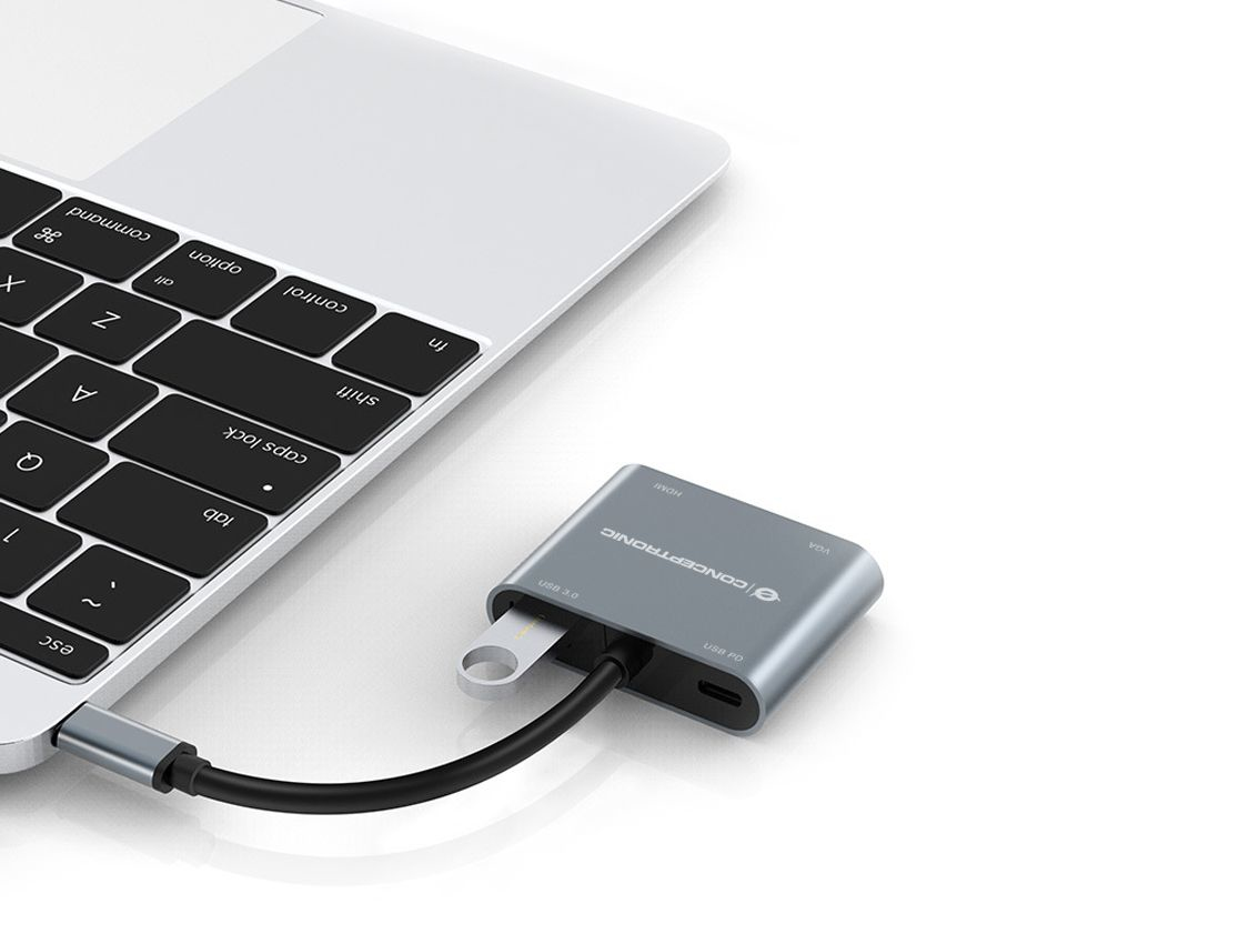Conceptronic DONN16G, Kabelgebunden, USB 3.2 Gen 1 (3.1 Gen 1) Type-C, 100 W, Grau, 5 Gbit/s, 4K Ult