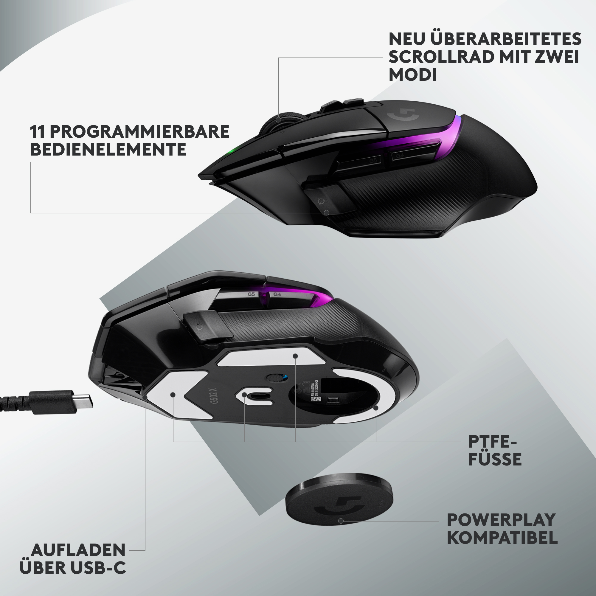Logitech G G502 X PLUS - Maus - optisch - 11 Tasten