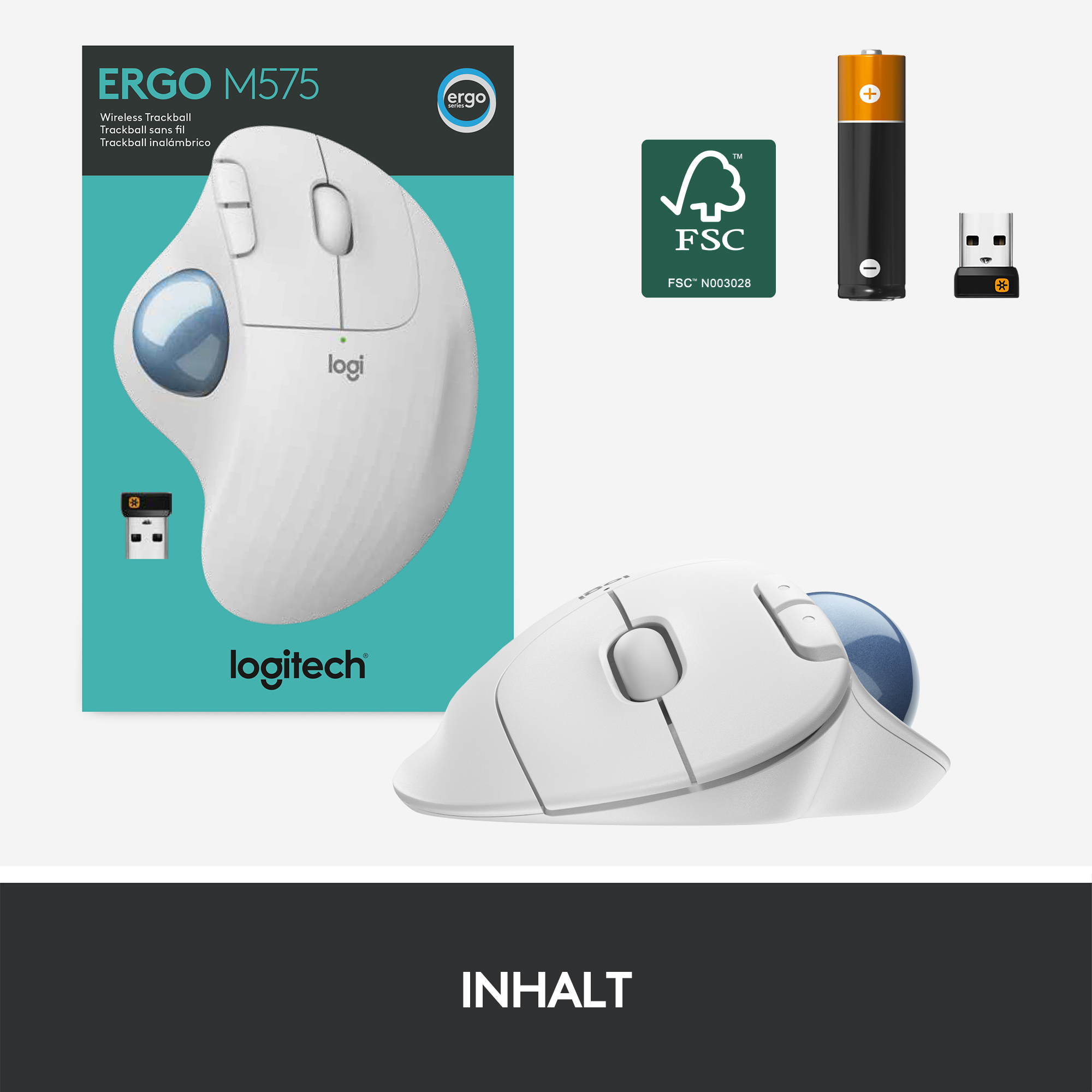 Logitech Ergo Series ERGO M575 - Trackball - optisch - 5 Tasten - kabellos - Bluetooth 5.0 LE, 2.4 G