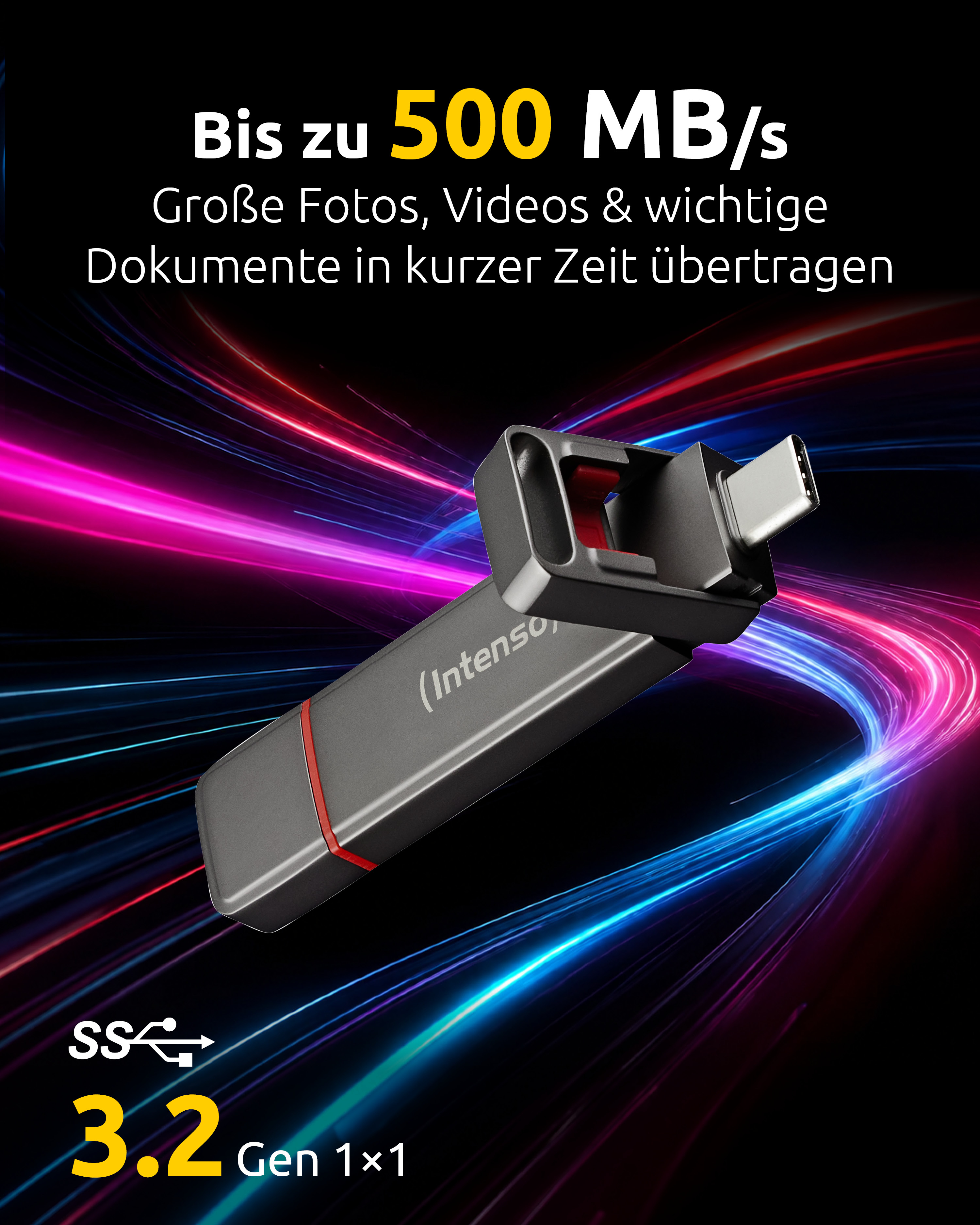 Intenso 3850460, 1 TB, USB Type-A / USB Type-C, 3.2 Gen 1 (3.1 Gen 1), 500 MB/s, Anthrazit