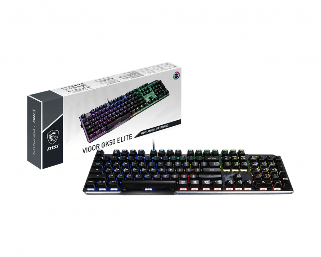 MSI VIGOR GK50 ELITE BOX WHITE, Kabelgebunden, USB, Mechanischer Switch, QWERTZ, RGB-LED, Schwarz, M