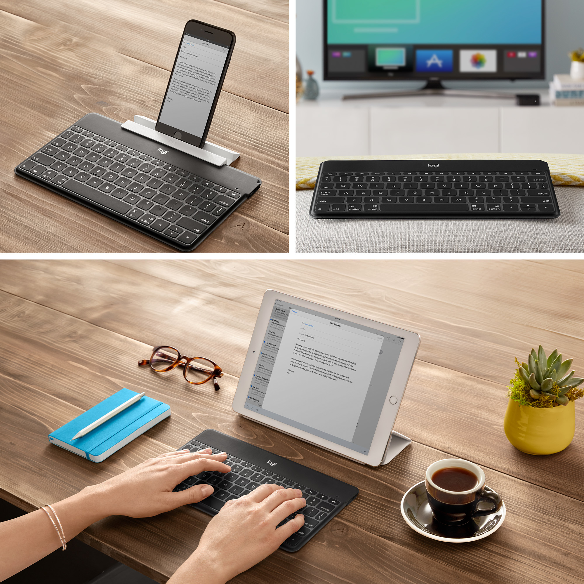Logitech Keys-To-Go, QWERTZ, Schweiz, Schwarz, Kabellos, Bluetooth, Akku