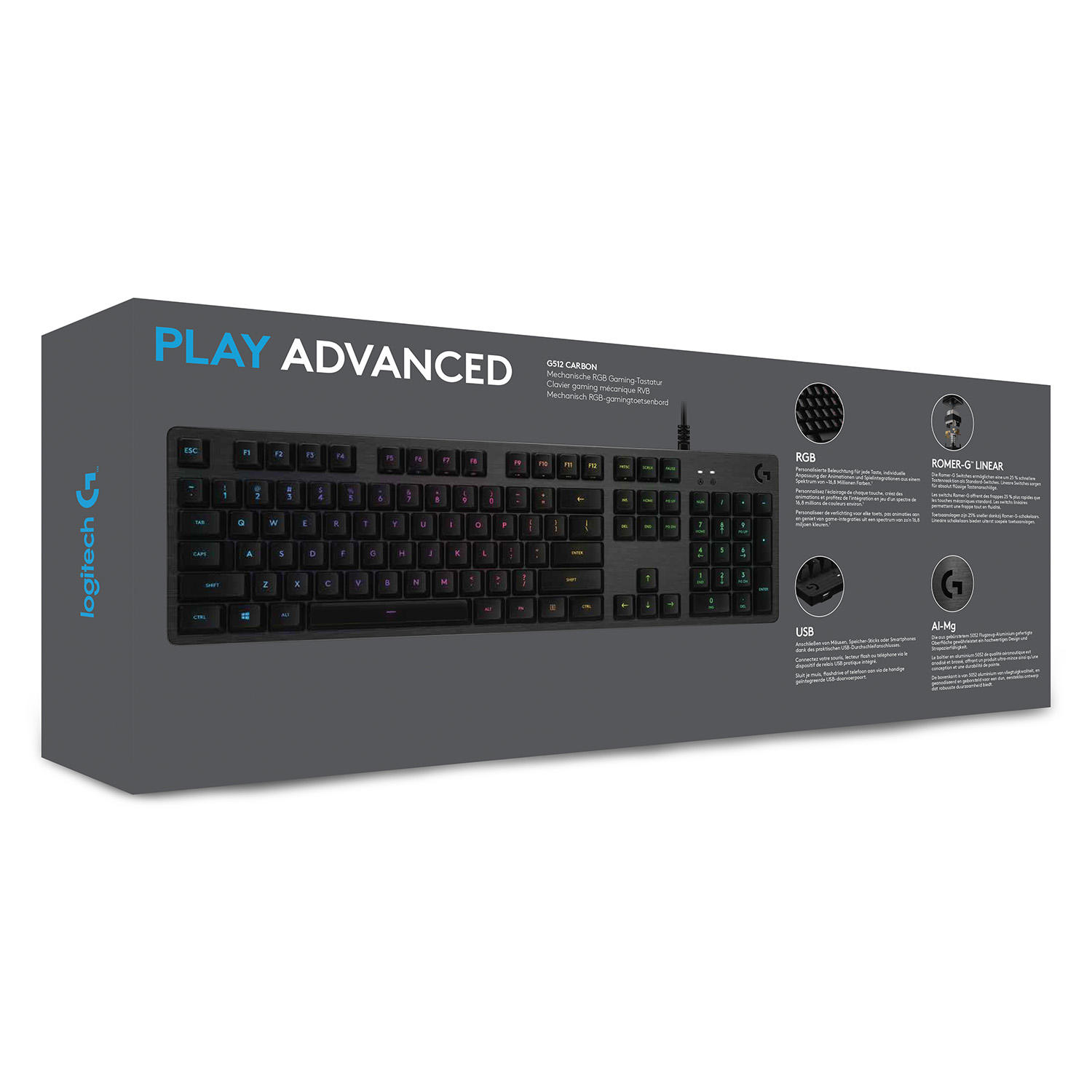 Logitech G G512 CARBON LIGHTSYNC RGB Mechanical Gaming Keyboard with GX Brown switches, Kabelgebunde