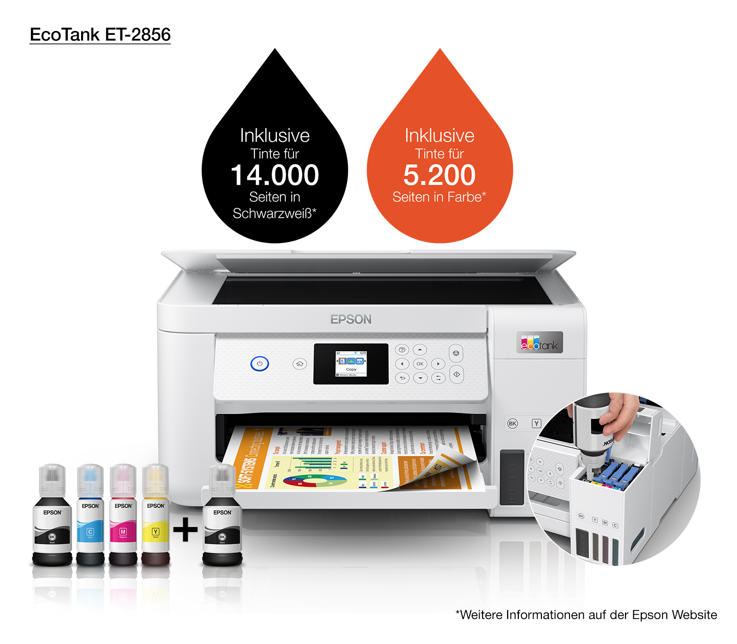 Epson EcoTank ET-2856 - Multifunktionsdrucker - Farbe - Tintenstrahl - wiederbefüllbar - A4 (Medien)