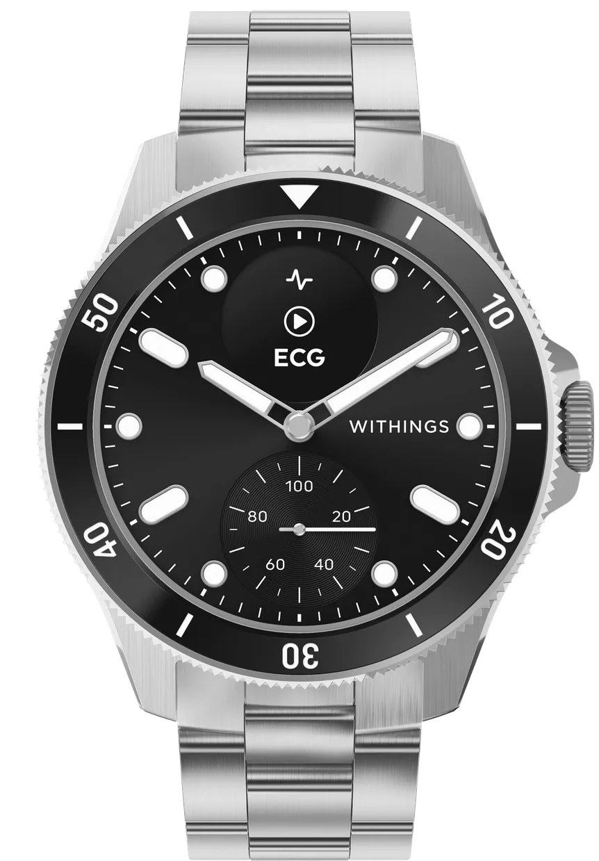 WITHINGS ScanWatch Nova - 42 mm - Edelstahl - Hybrid Smart Watch mit Oyster Metal Armband - Metall -