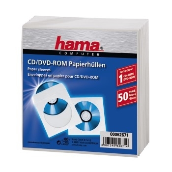 Hama CD-ROM Paper Sleeves - CD-Hülle - Kapazität: 1 CD - weiß (Packung mit 50)