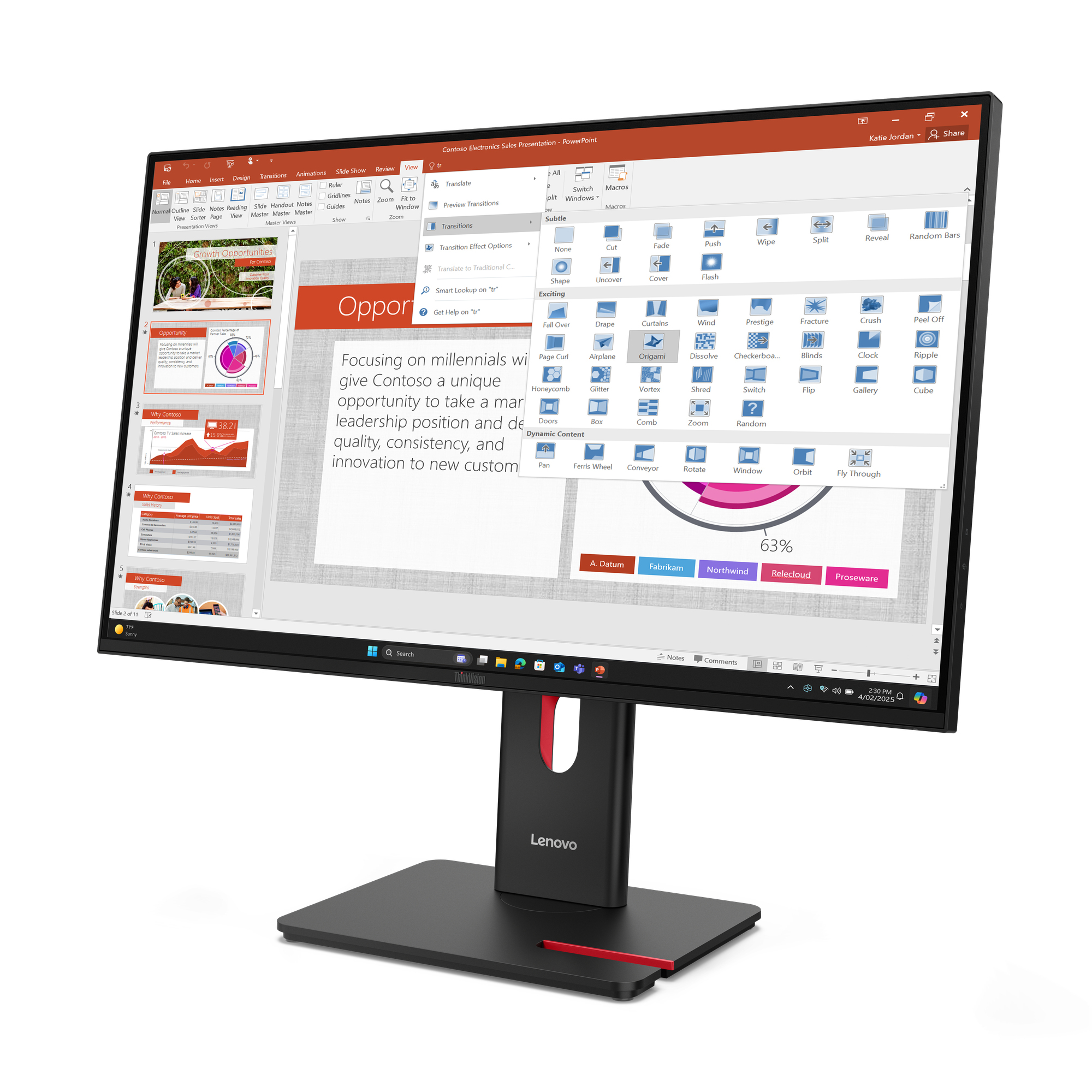 Lenovo ThinkVision T27-40 Monitor 68.6cm (27") Full HD, IPS, 6ms, HDMI, Displayport, VGA, USB