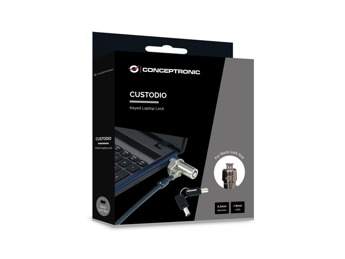 Conceptronic CUSTODIO02BNM Laptop-Schloss mit Schlüssel, Nano-Sicherheitsslot, Master-Key-System kom