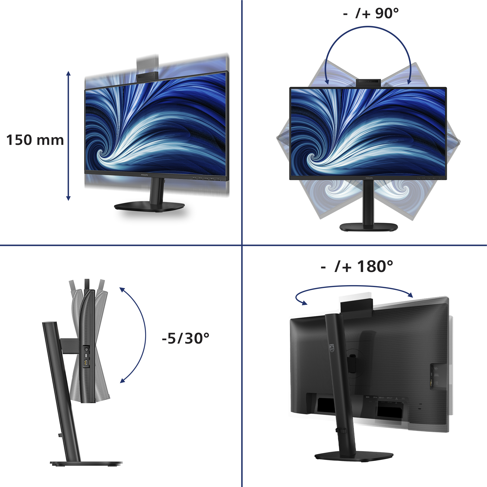 Philips 3000 Series 24B2U3301H Monitor 60.5cm (23.8") Full HD, IPS, 4ms, HDMI, DP, USB, RJ45