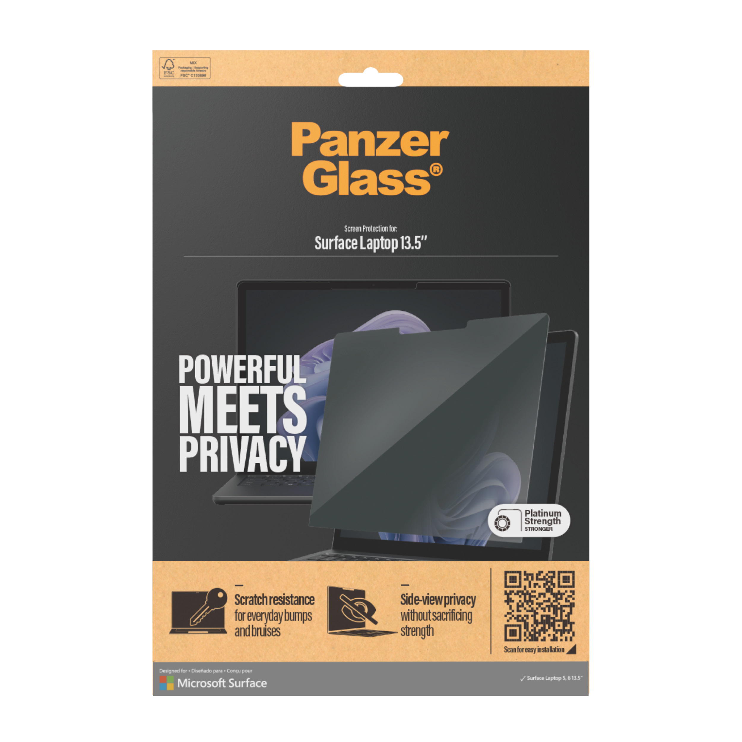 PanzerGlass ® Privacy Displayschutz Microsoft Surface Laptop 13.5" | 6 | 5, Klare Bildschirmschutzfo