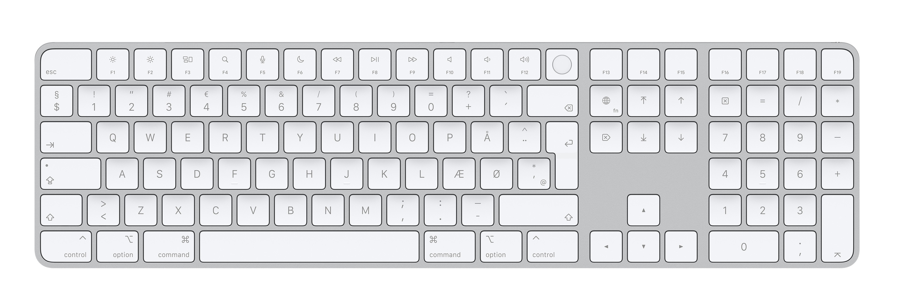 Apple Magic, Volle Größe (100%), Verkabelt & Kabellos, USB + Bluetooth, Aluminium, Weiß