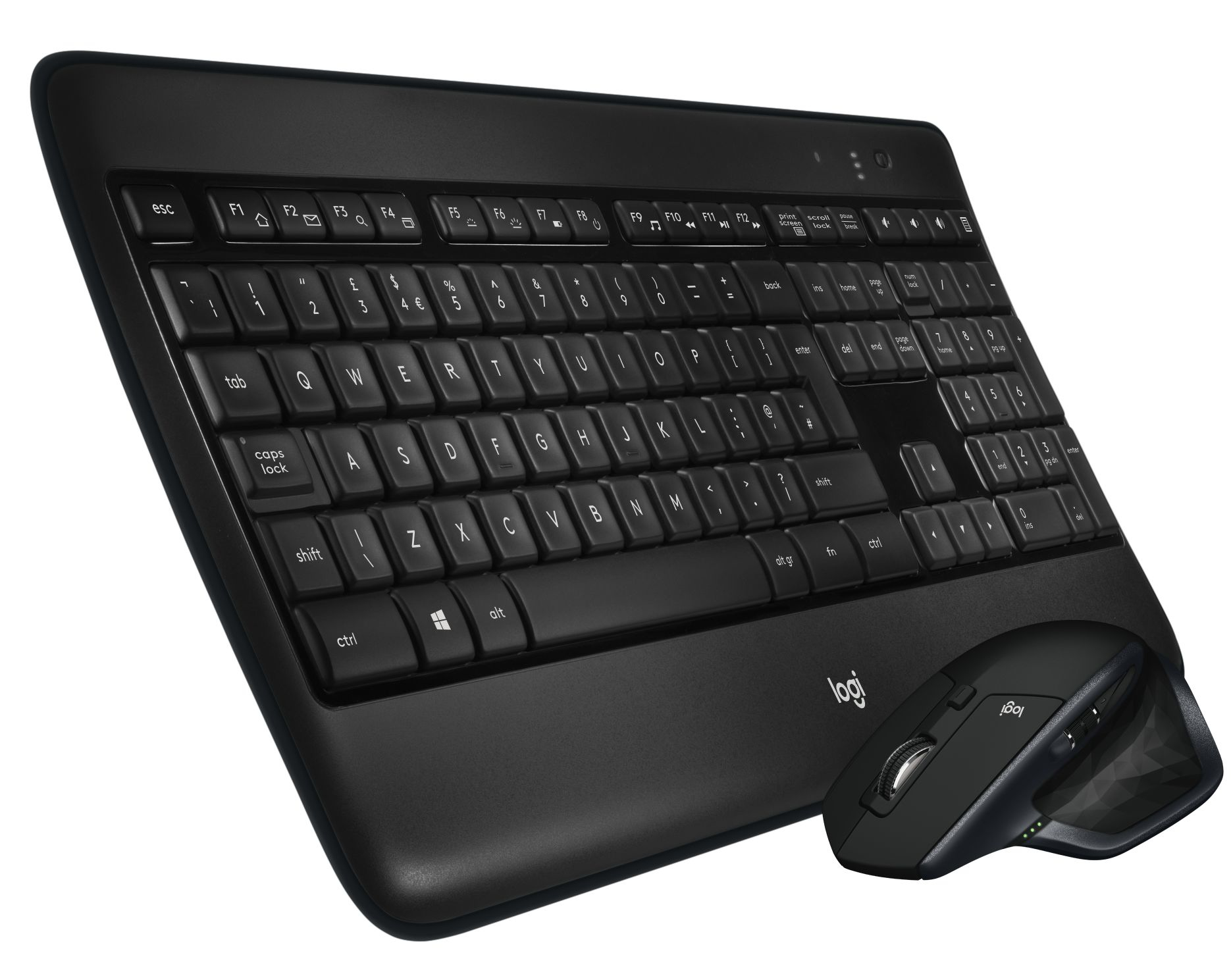 Logitech MX900 Performance Keyboard and Mouse Combo, Volle Größe (100%), Kabellos, USB, QWERTY, Schw