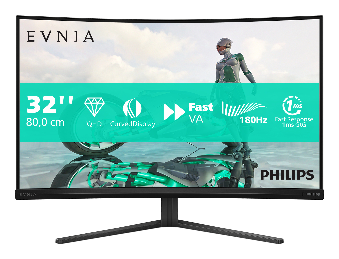 Philips Evnia 3000 Series 32M2C3500L Curved-Monitor 80cm (31.5") WQHD, VA, 1ms, HDMI, Displayport