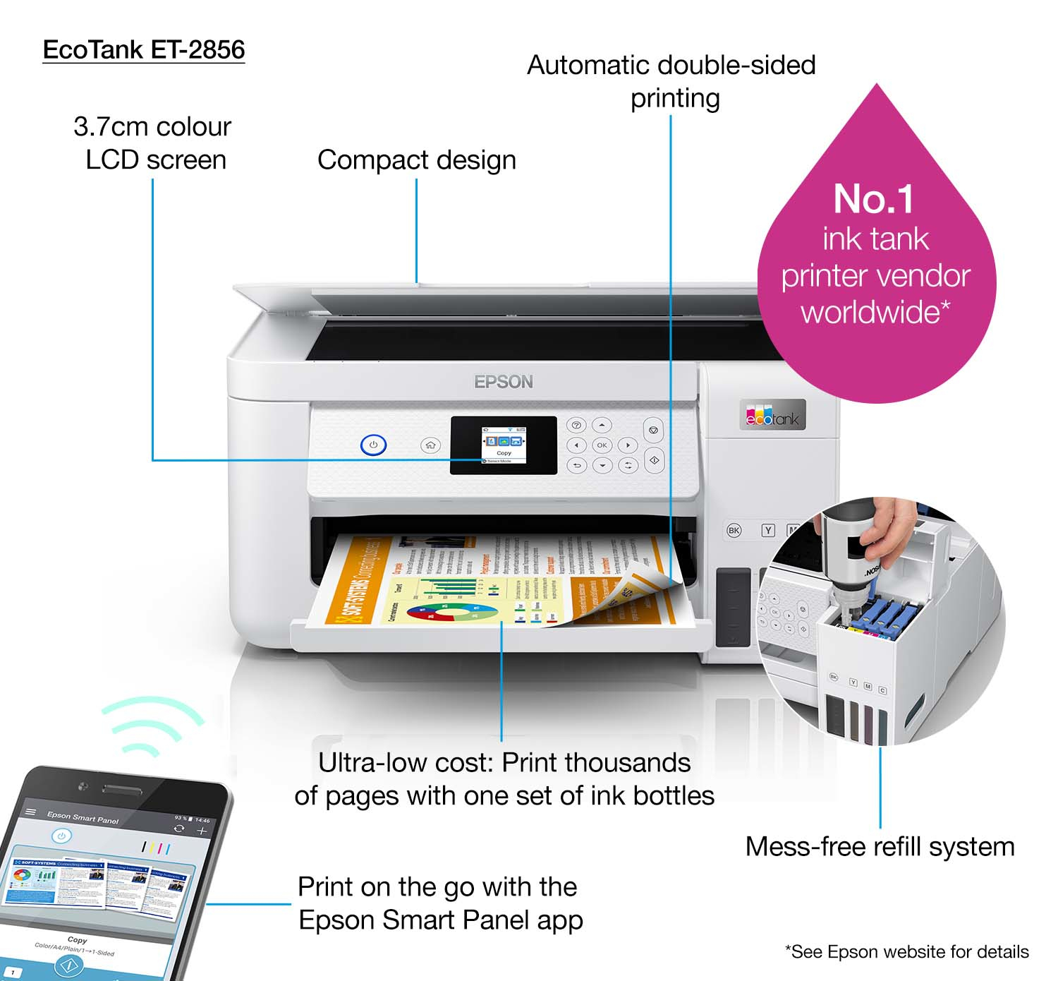 Epson EcoTank ET-2856 - Multifunktionsdrucker - Farbe - Tintenstrahl - wiederbefüllbar - A4 (Medien)