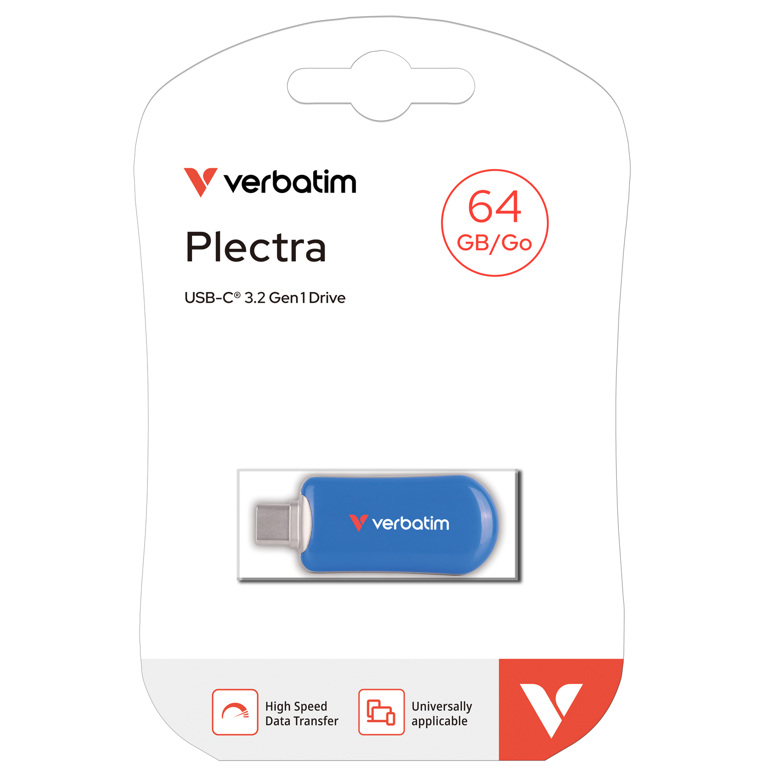 Verbatim 30232, 64 GB, USB Typ-C, 3.2 Gen 1 (3.1 Gen 1), 100 MB/s, Ohne Deckel, Blau