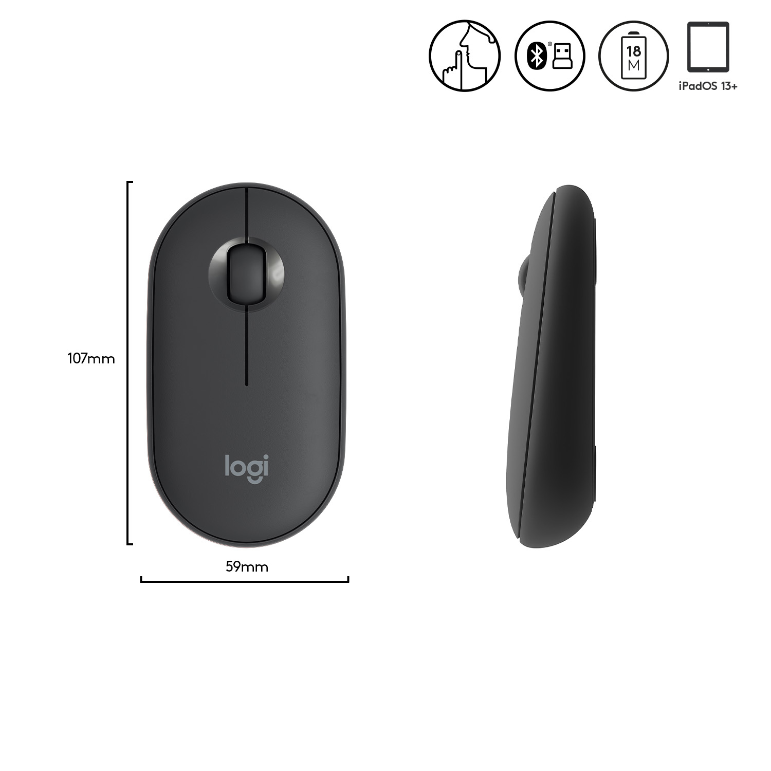 Logitech Pebble M350 - Maus - optisch - 3 Tasten - kabellos - 2.4 GHz, Bluetooth - kabelloser Empfän