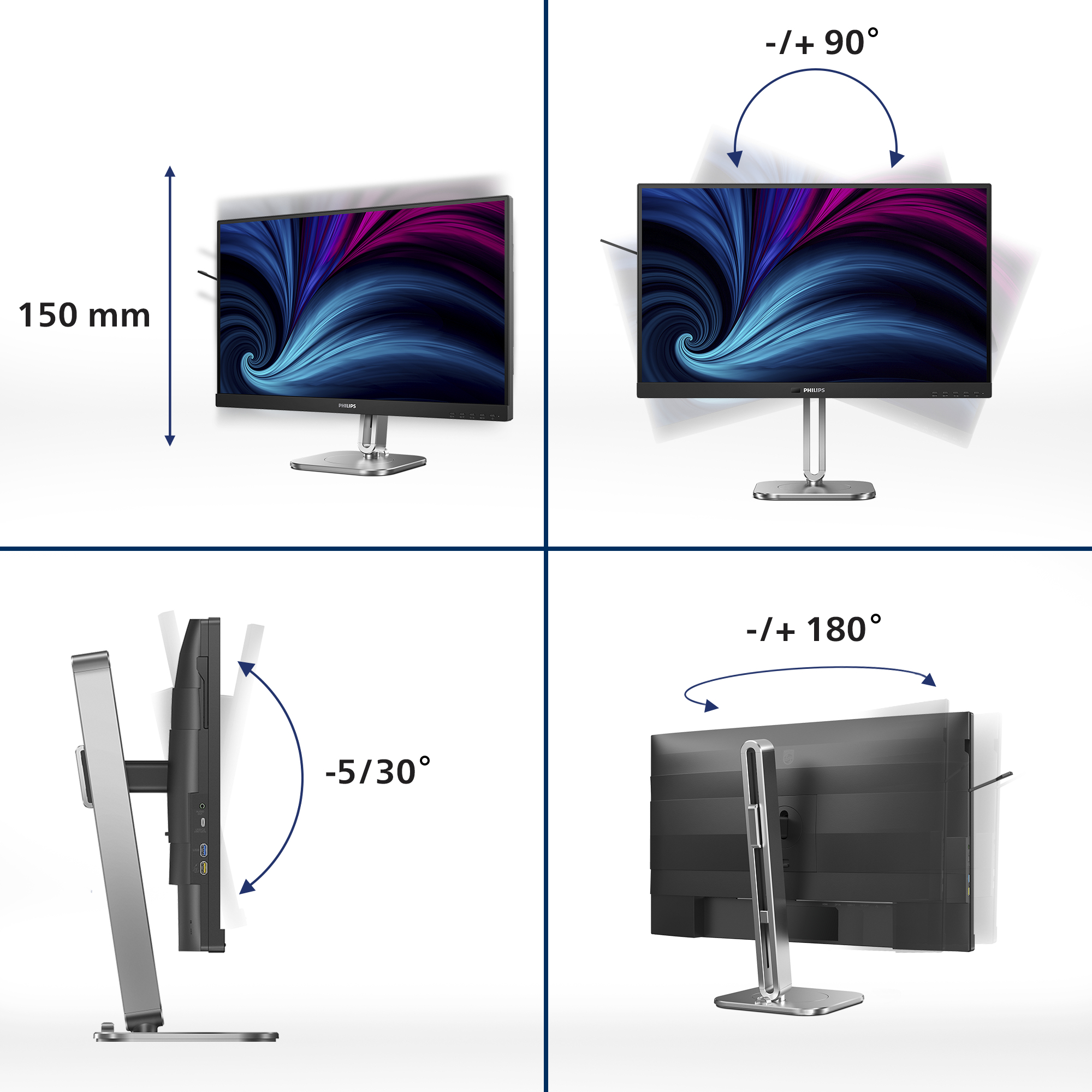 Philips 4000 Series 27B2U4601 Monitor 68.6cm (27") WQHD, IPS, 4ms, HDMI, Displayport, USB-C