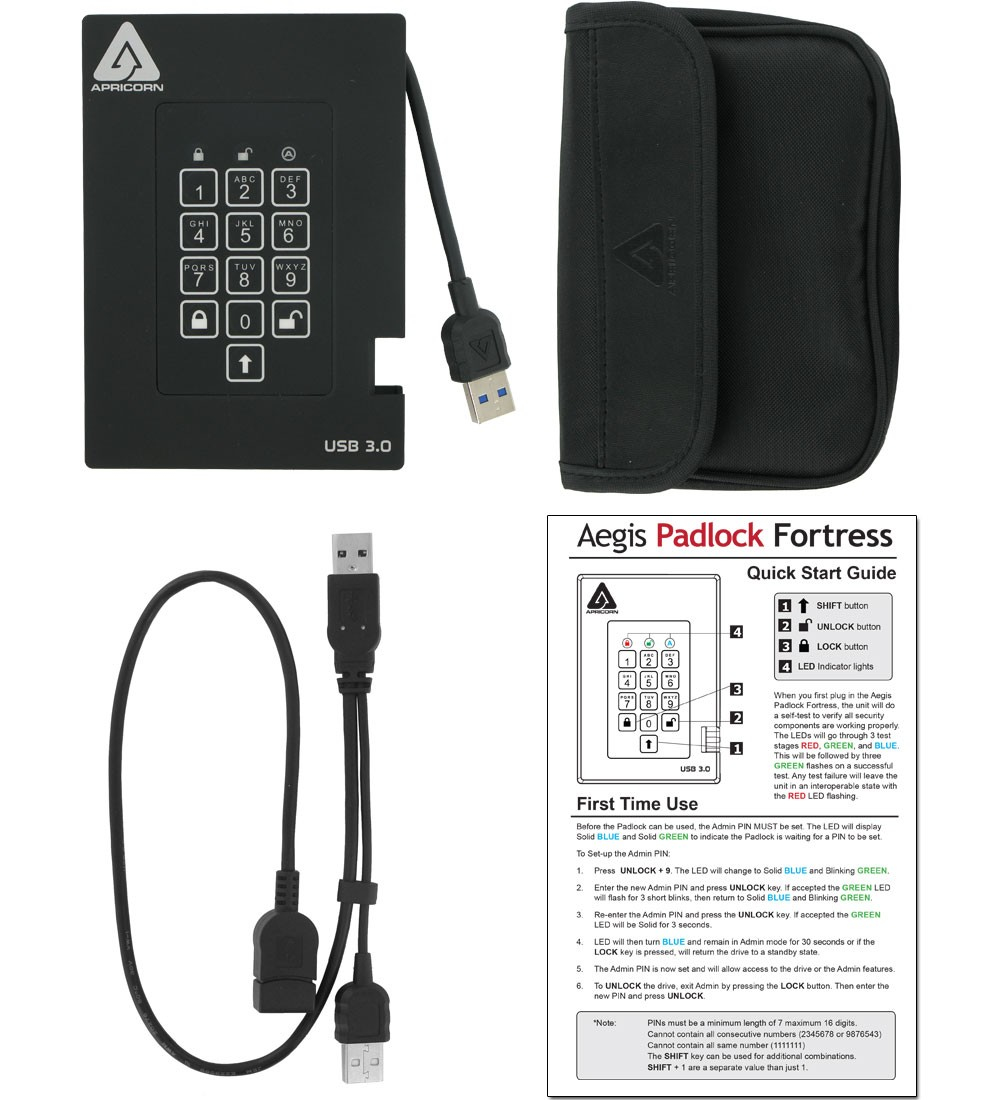 Apricorn Aegis Padlock Fortress - SSD - verschlüsselt - 256 GB - extern (tragbar)