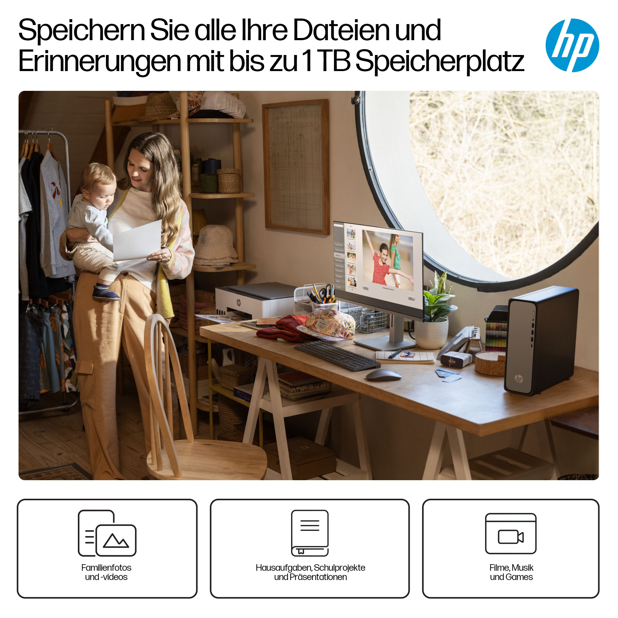 HP OmniDesk Slim S03-0134ng, Intel® Core? i3, i3-14100, 16 GB, DDR5-SDRAM, 512 GB, FreeDOS