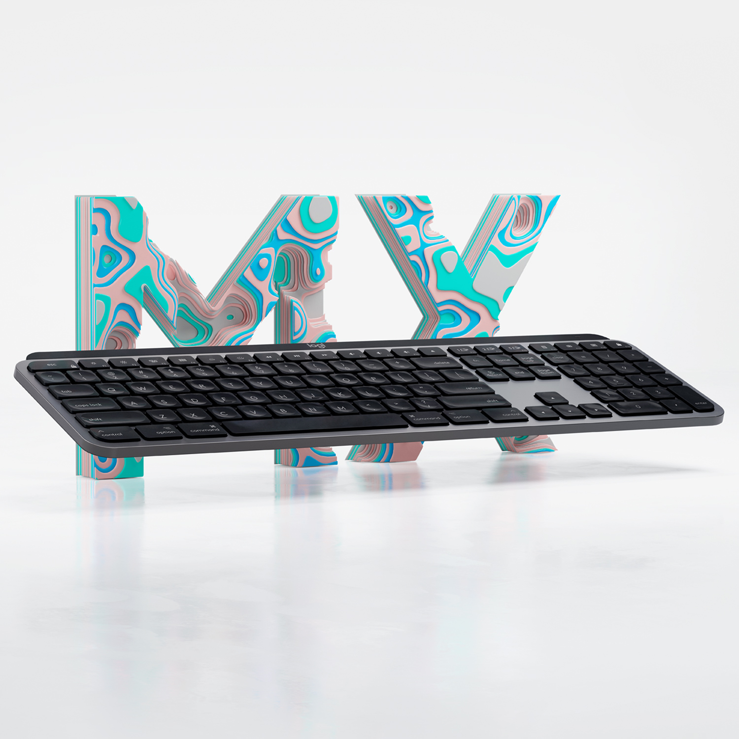 Logitech MX Keys f/ Mac, Volle Größe (100%), Kabellos, RF Wireless + Bluetooth, AZERTY, Grau
