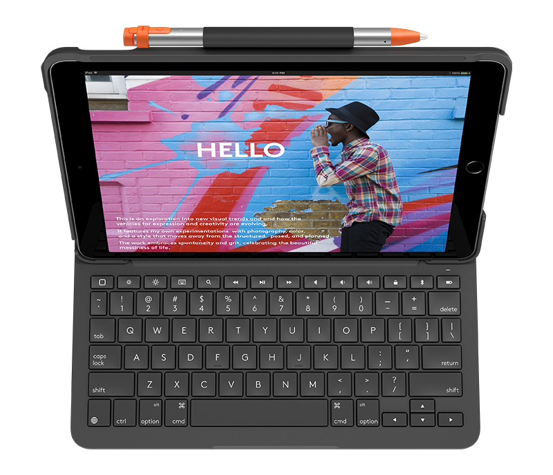 Logitech Slim Folio - Tastatur und Foliohülle - kabellos - Bluetooth - QWERTY - GB - Graphite - für