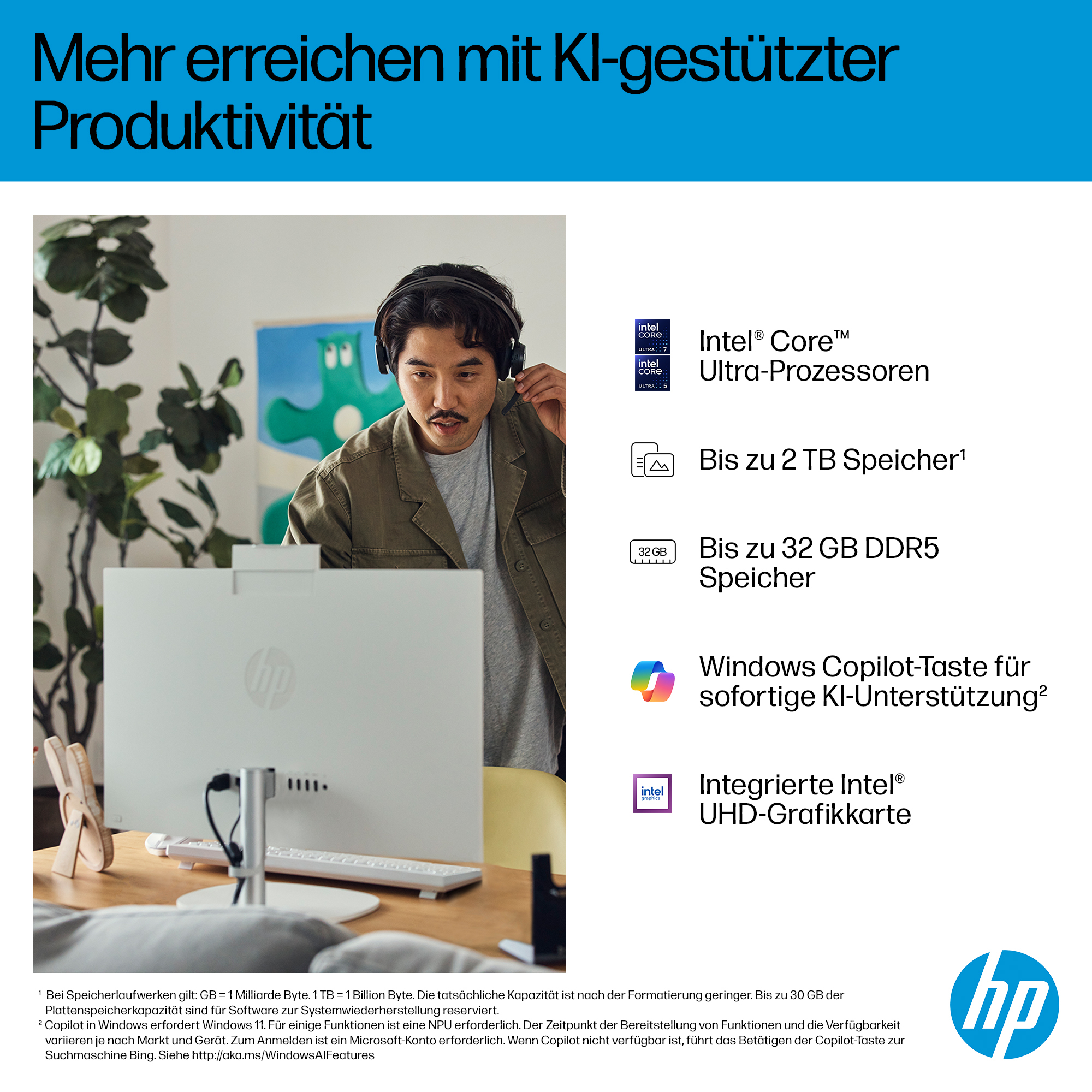 HP 27-cr2255ng - All-in-One (Komplettlösung) - Core Ultra 5 225U / 1.5 GHz - RAM 16 GB - SSD 512 GB