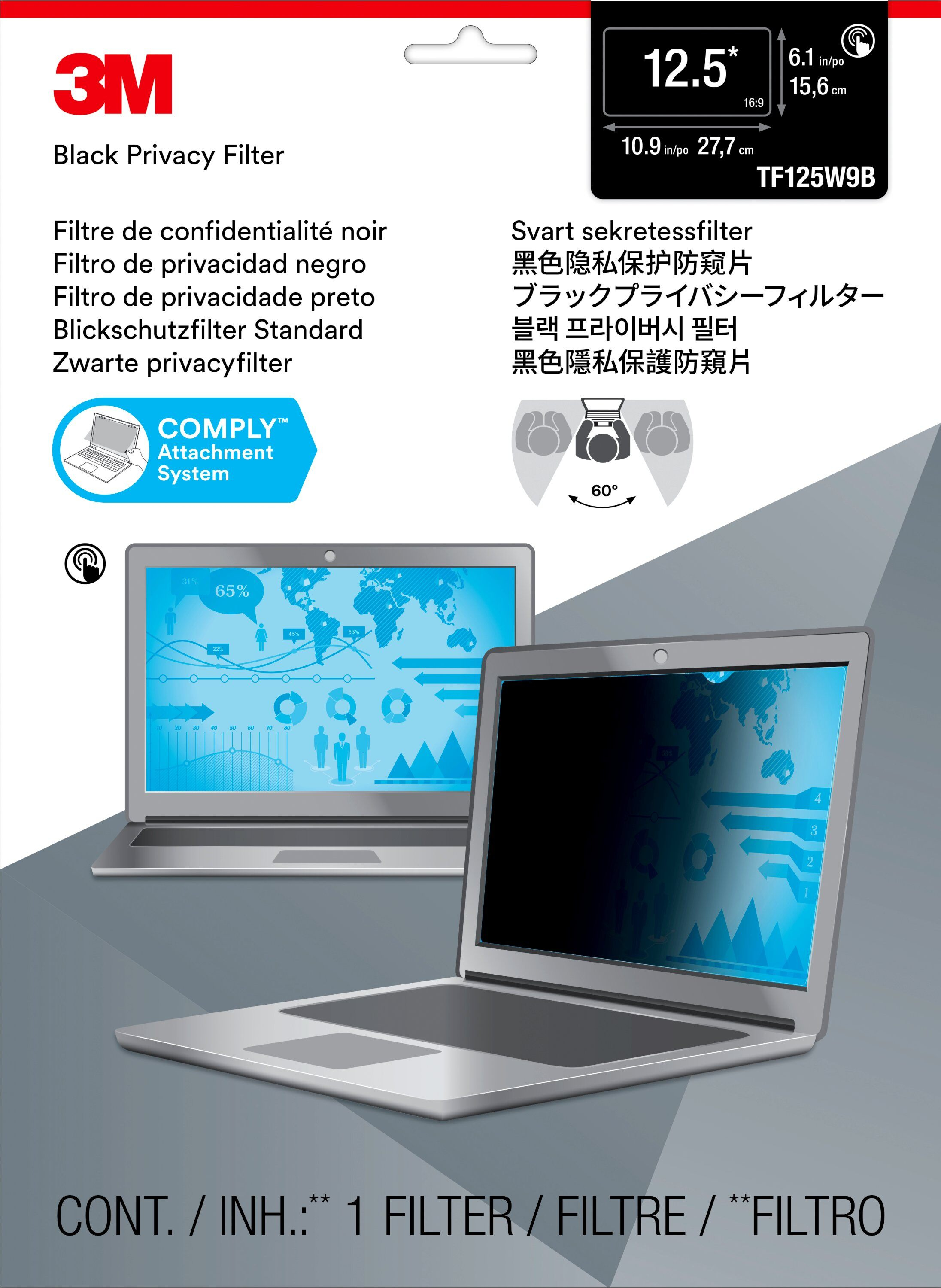 3M Blickschutzfilter für Touch-Laptops mit 12,5" Widescreen ? Standardgröße, 31,8 cm (12.5"), 16:9,