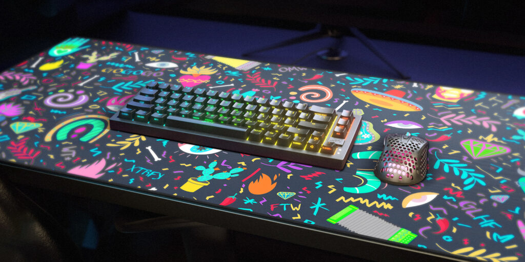 Cherry XTRFY GP5-XL-FIESTA, Mehrfarbig, Abbildung, Tuch, Gummi, Anti-Rutsch-Basis, Gaming-Mauspad