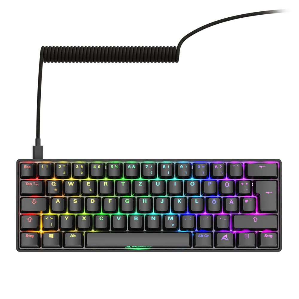 Sharkoon 100065629, 60%, Kabelgebunden, USB, QWERTZ, RGB-LED, Schwarz
