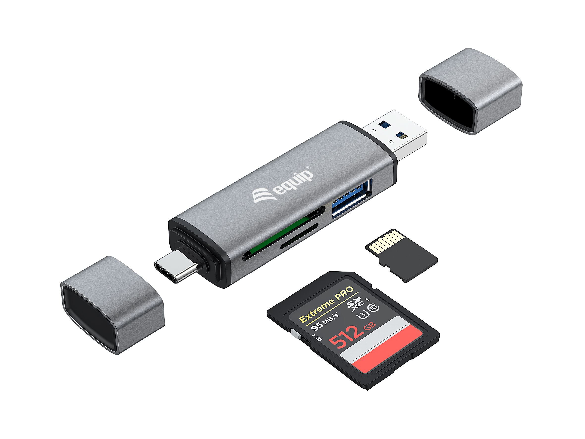 Equip Dual-Slot-Cardreader with 1 Port USB 3.0 Hub, USB 3.0 [Stecker, Multi]